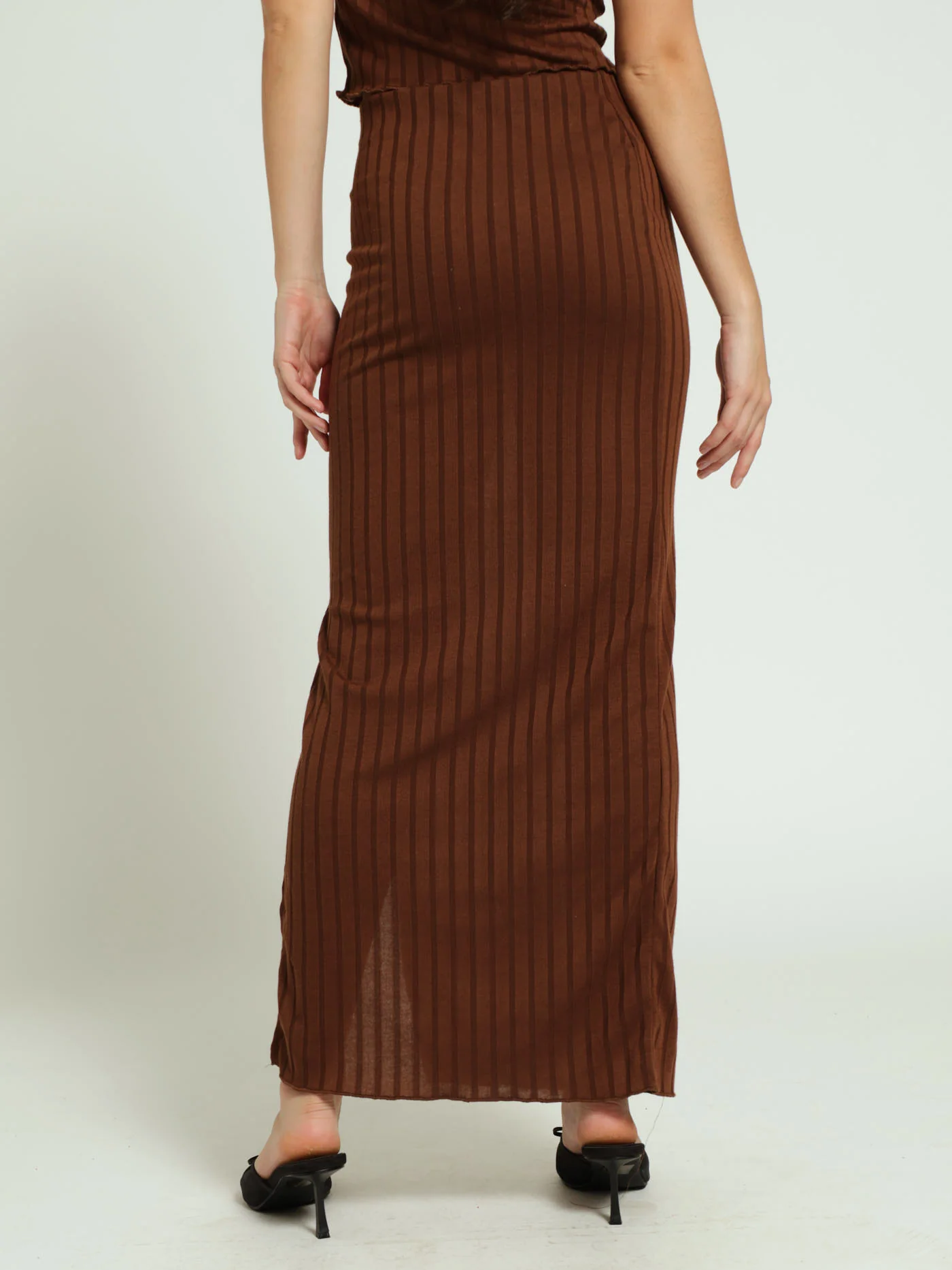 Wide Rib Midaxi Skirt - Brown - Image 3