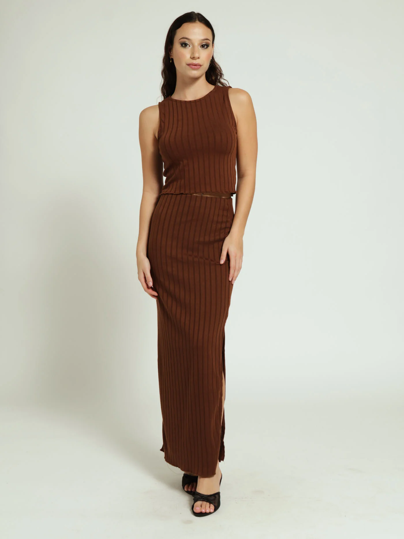 Wide Rib Midaxi Skirt - Brown - Image 4