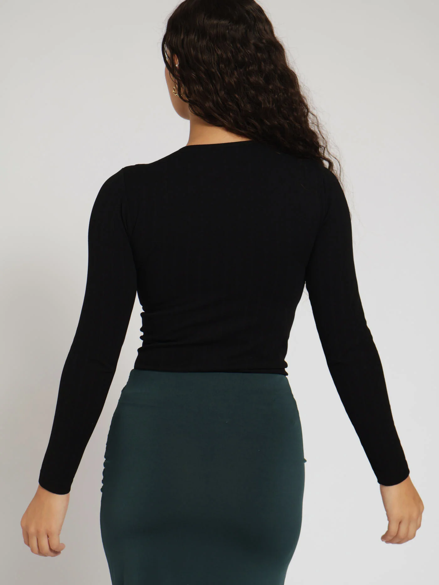 Wide Ribb Crew Neck Seamless Top - Black - Image 3