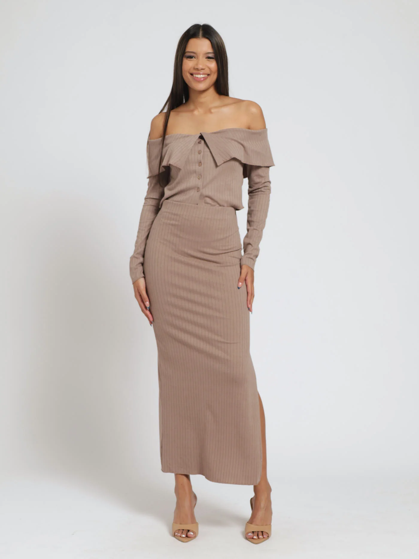 Wide Ribb Maxi Skirt - Brown - Image 4