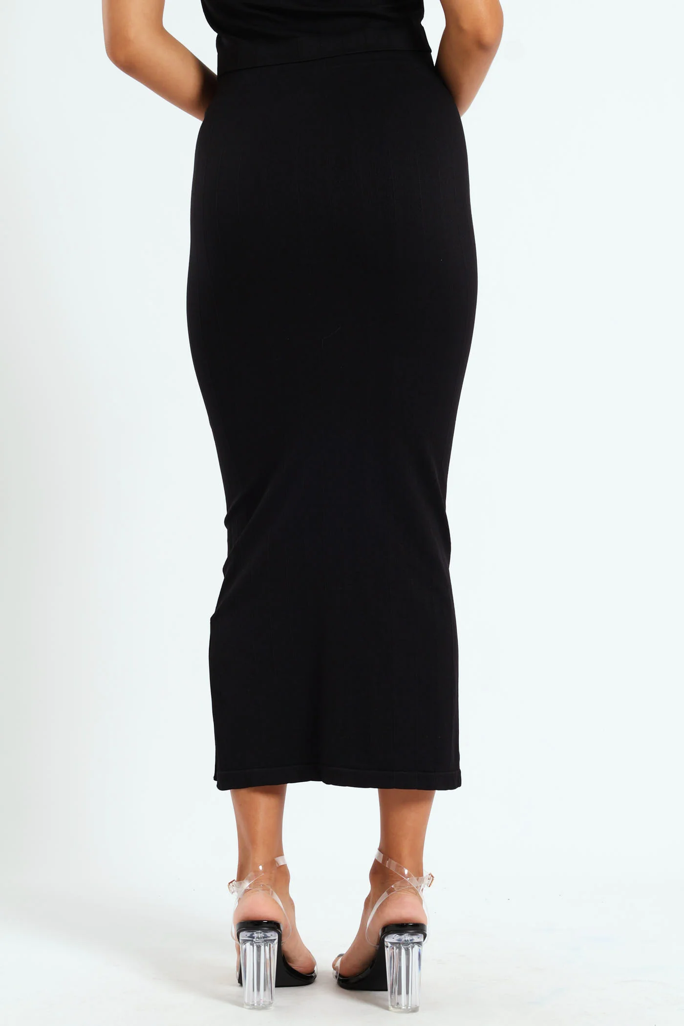 Wide Ribb Seamless Midi Skirt - Black - Image 4