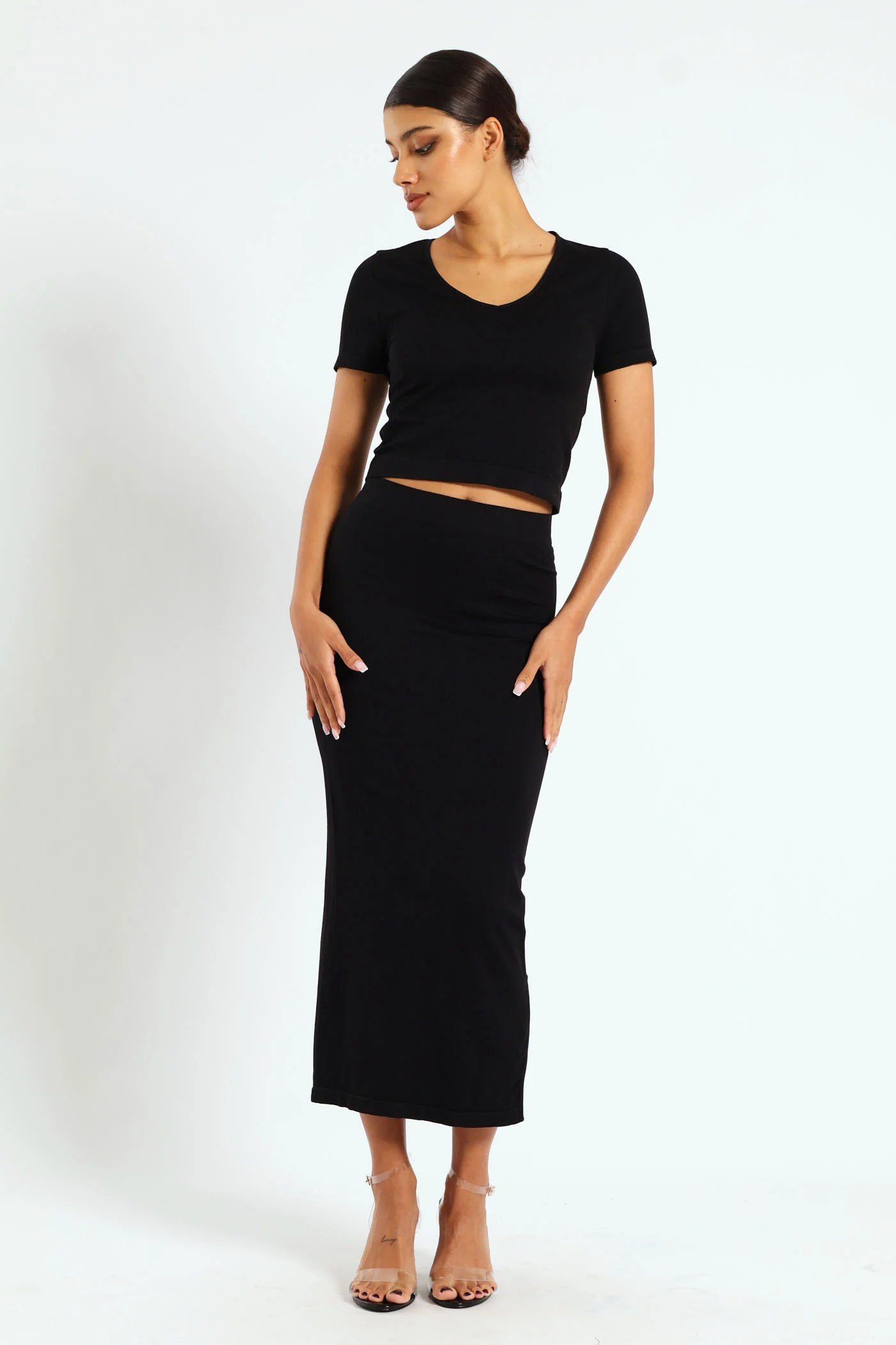 Wide Ribb Seamless Top - Black - Image 2
