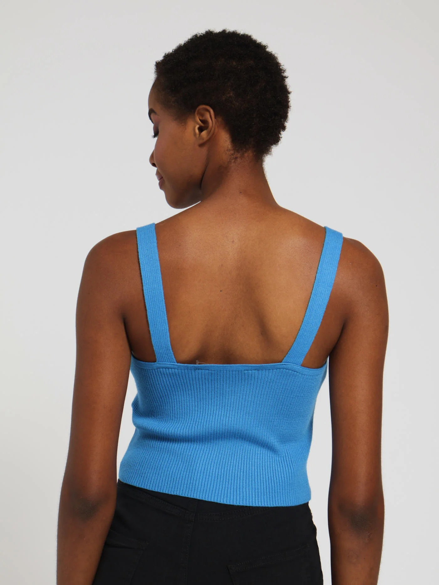 Wide Strap Bust Detail Knitwear Top - Blue - Image 3