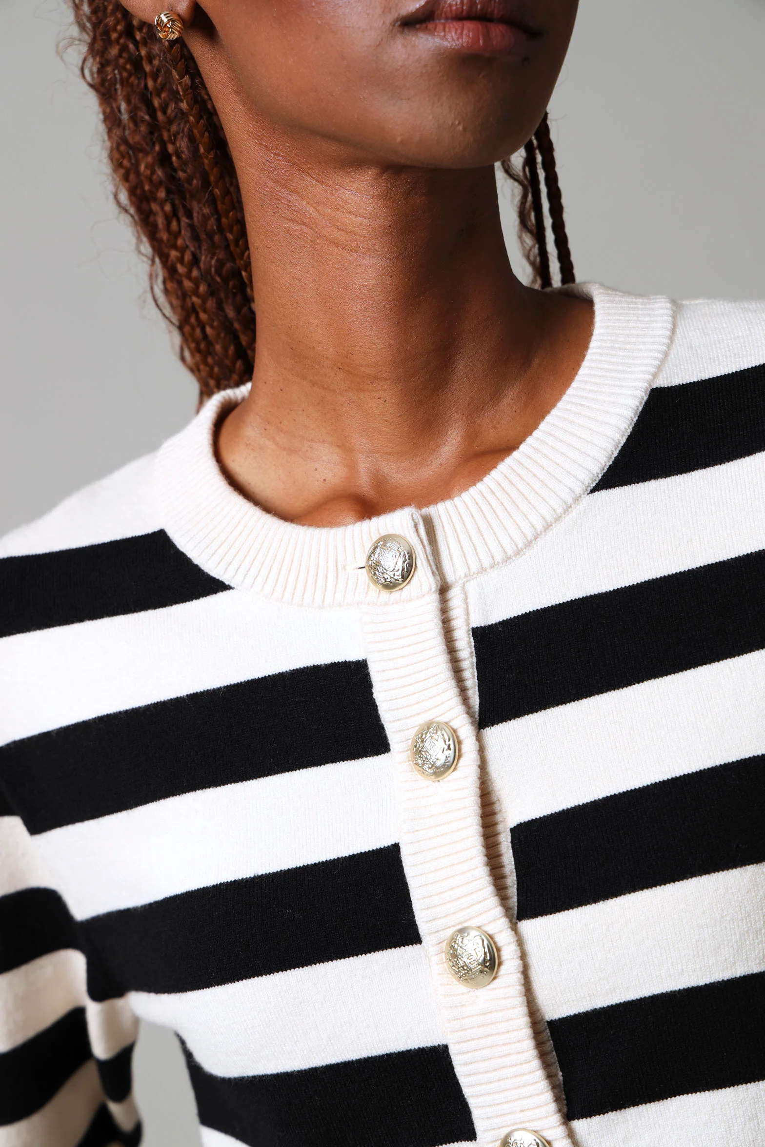 Wide Stripe Cardigan - Black/Cream - Image 3