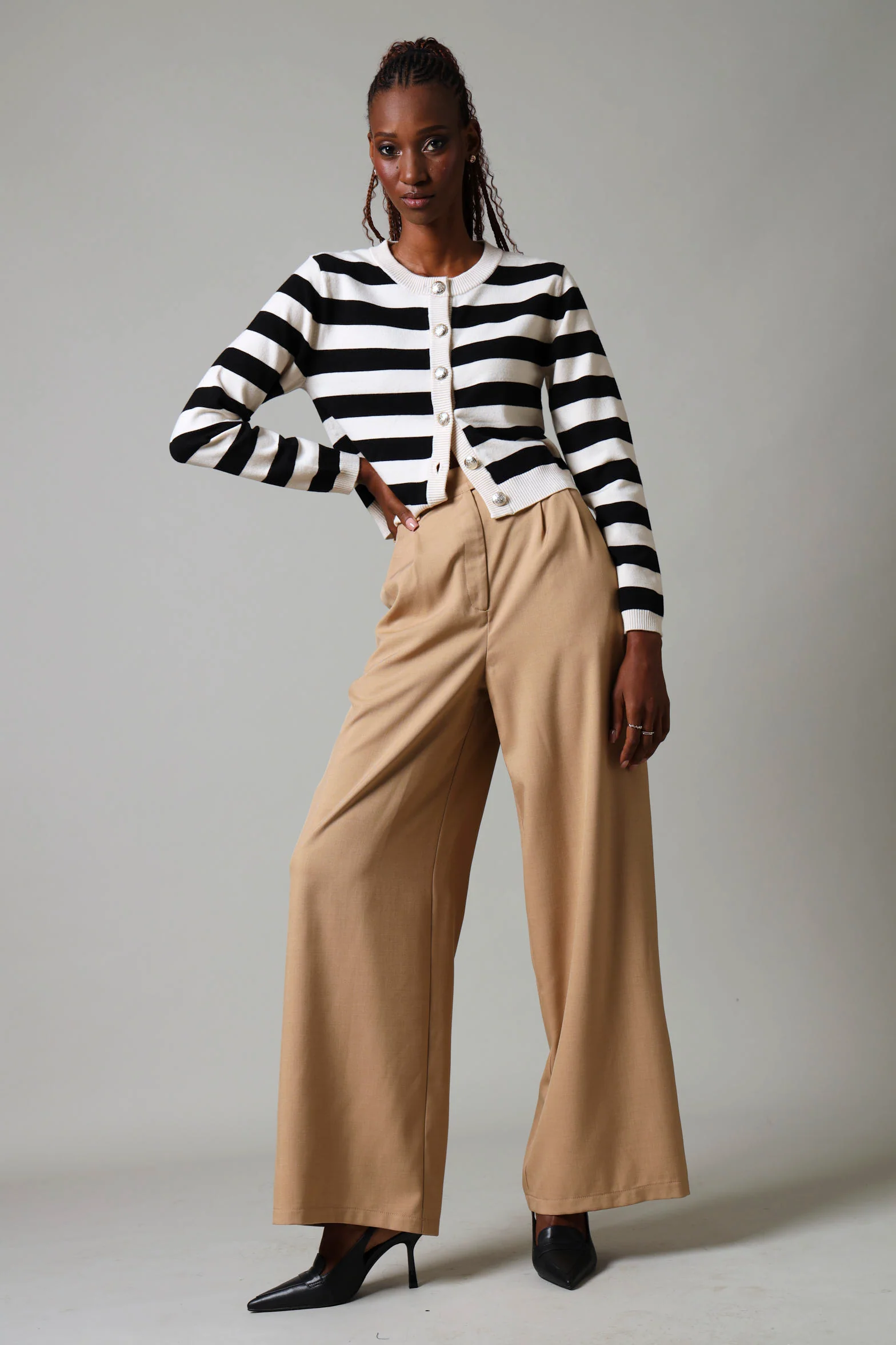 Wide Stripe Cardigan - Black/Cream - Image 5