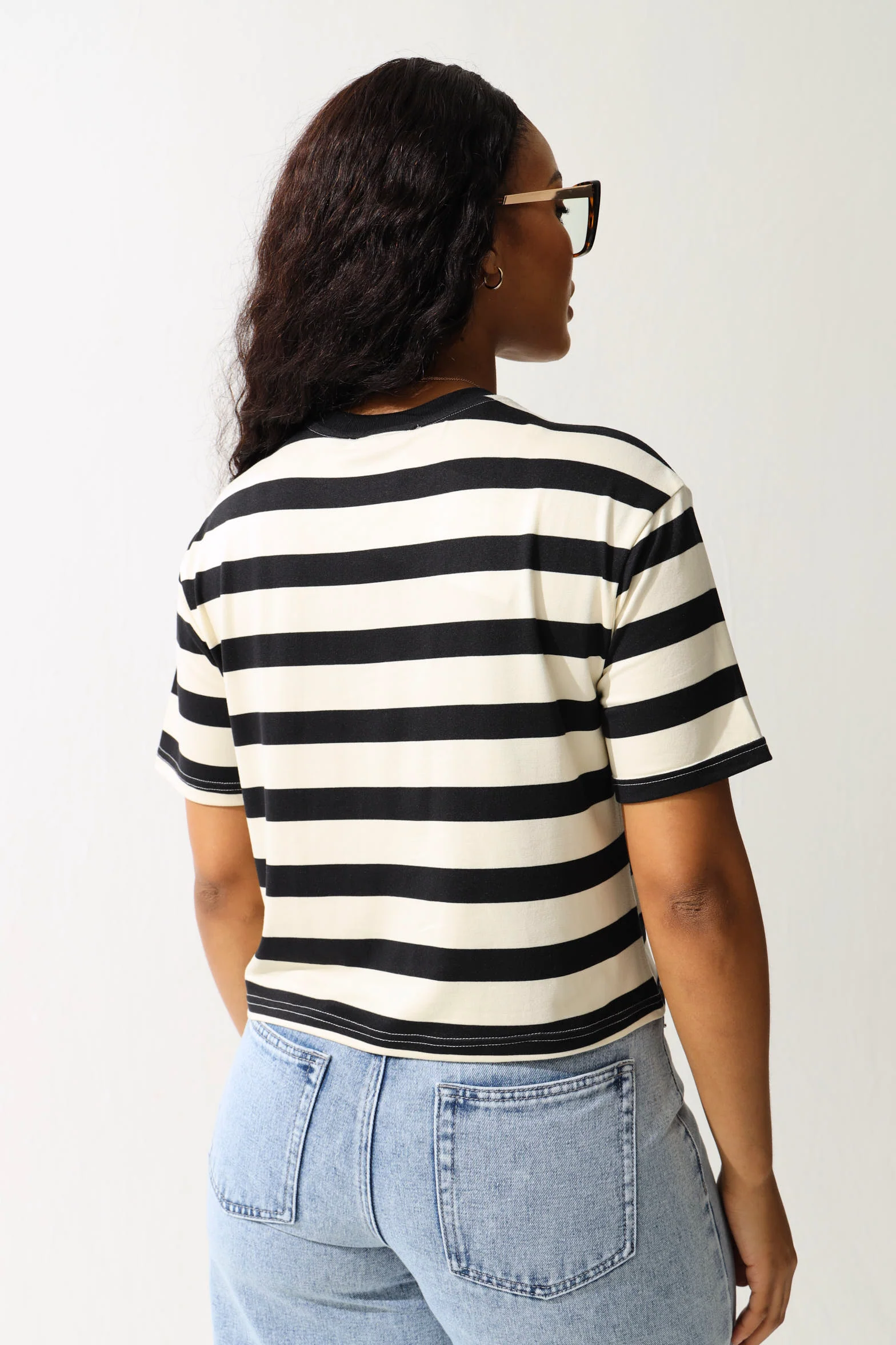 Wide Stripe Cropped Tee - Black/Beige - Image 2