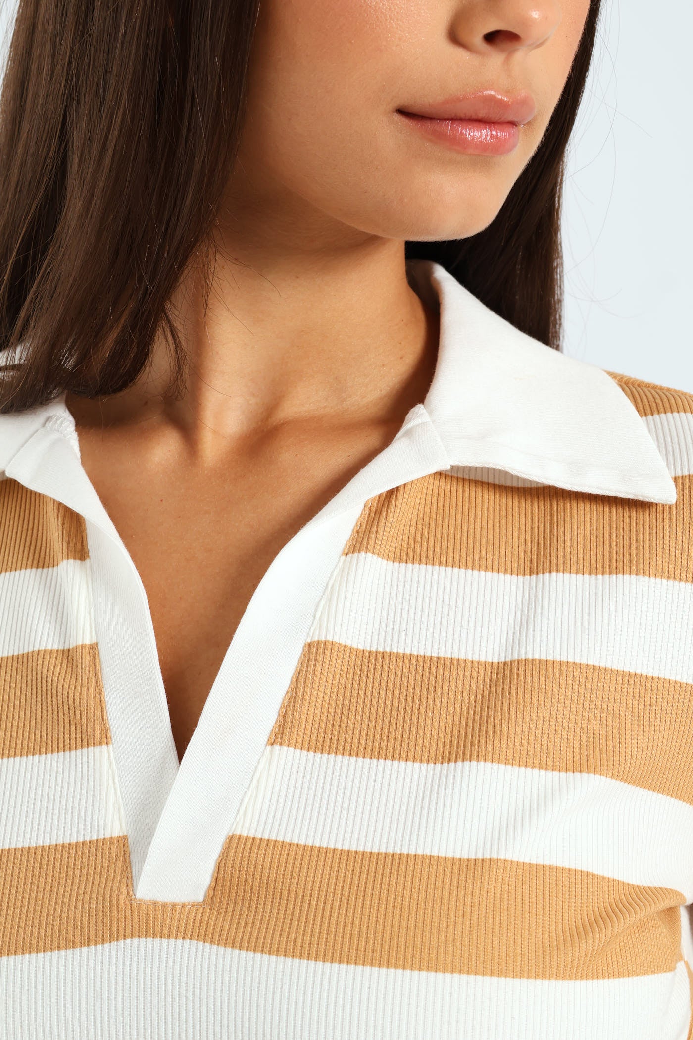 Wide Stripe Golfer With Contrast Collar - Beige - Image 4