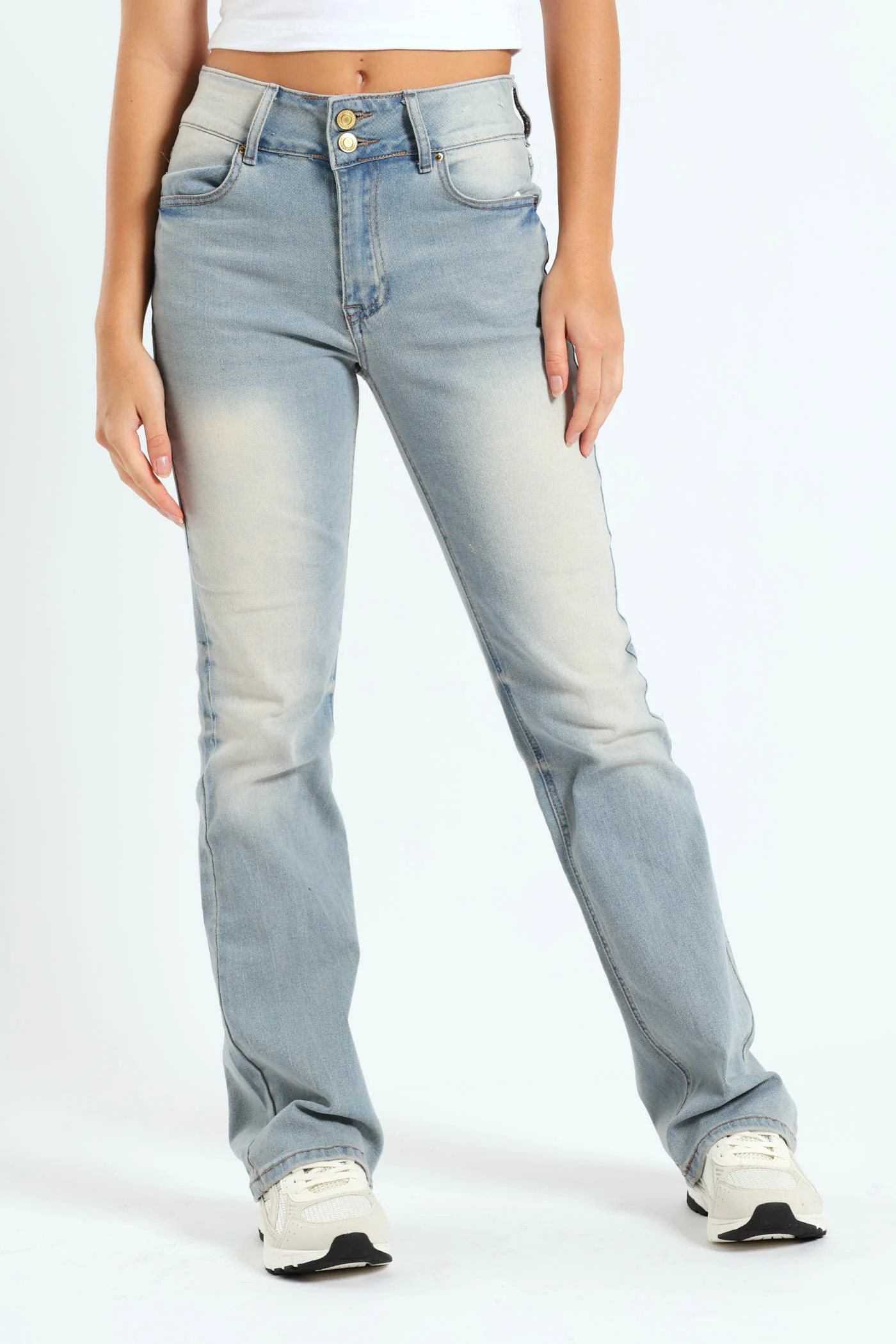 Wide Waistband Kimble Crease Boot Cut Jean - Tea Stain