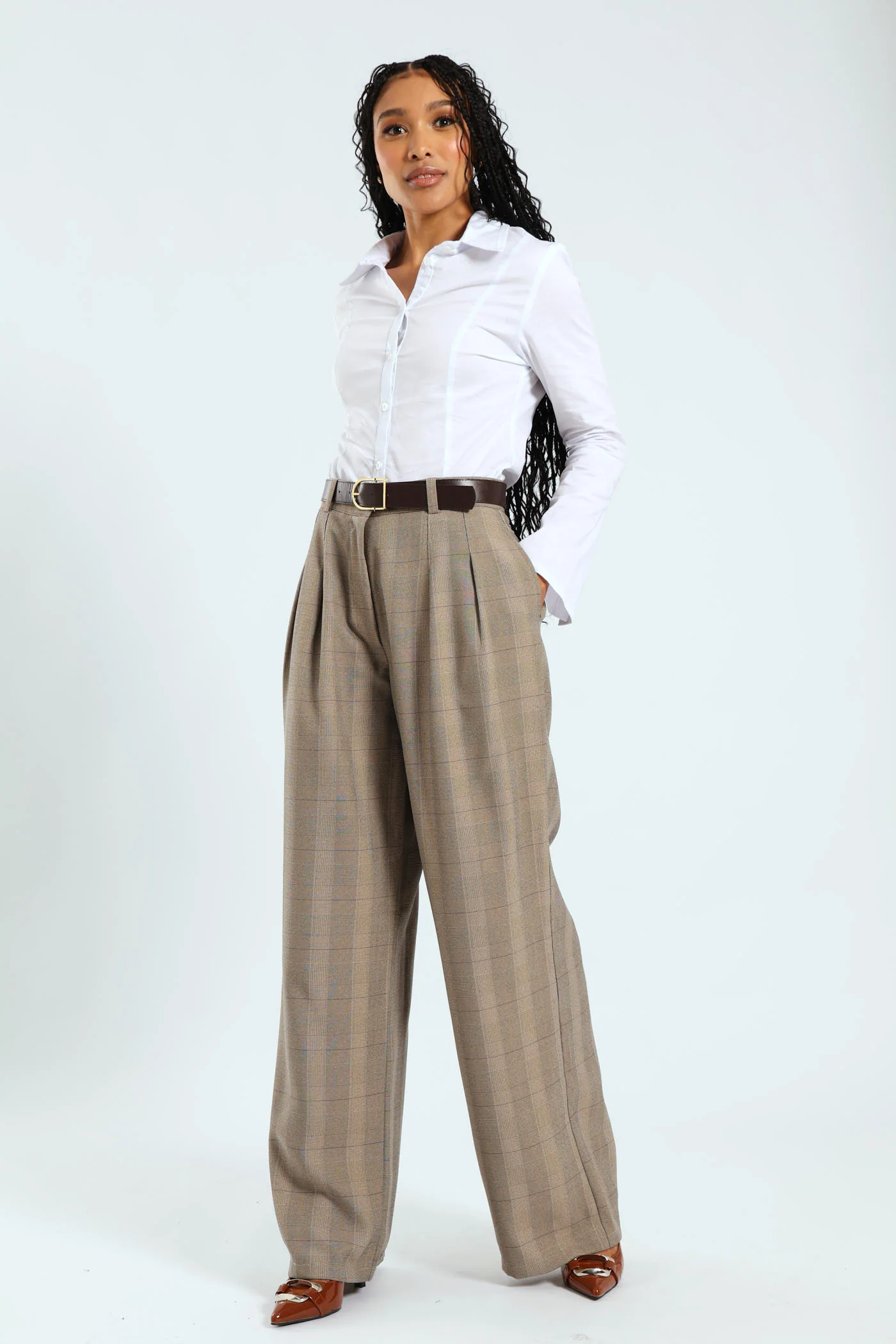 Wideleg Belted Check Pants - Check - Image 2