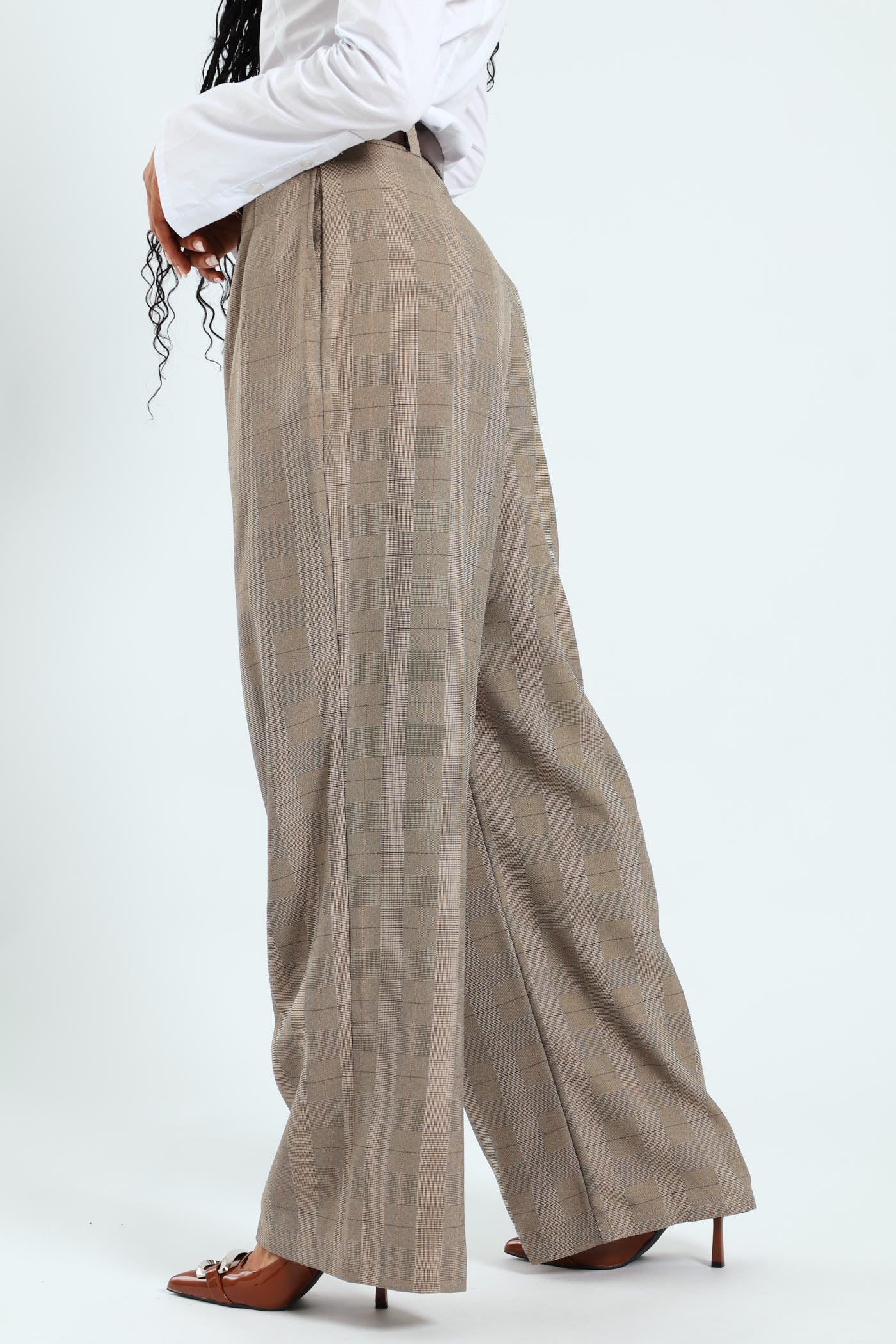 Wideleg Belted Check Pants - Check - Image 3