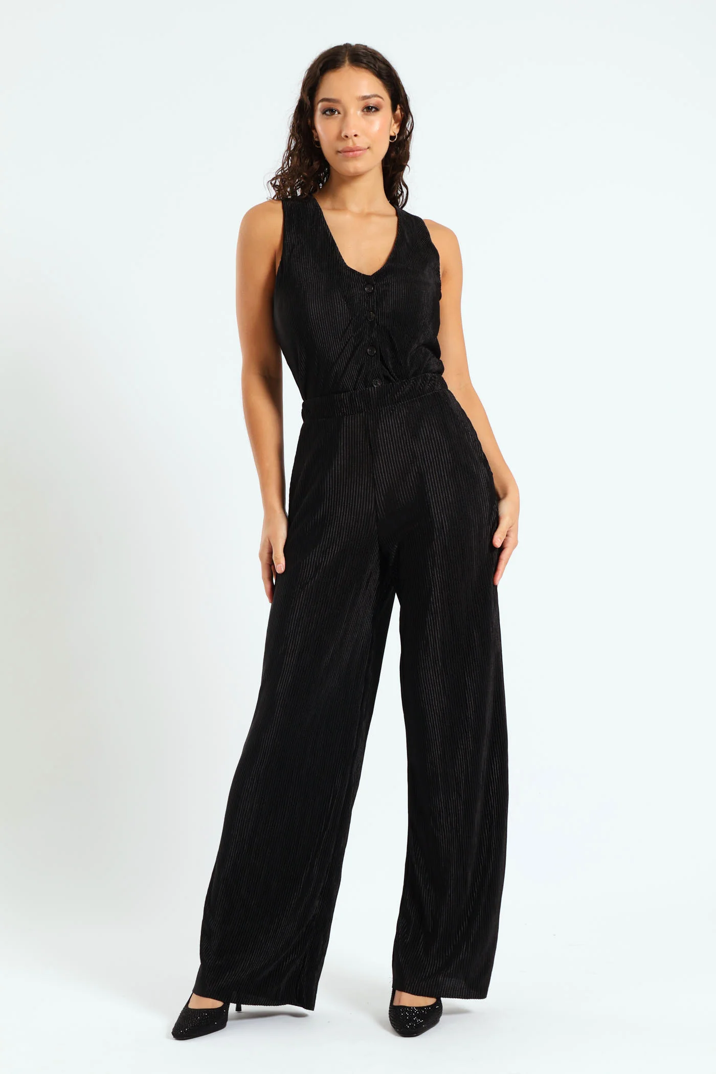 Wideleg Bodre Pants - Black - Image 2