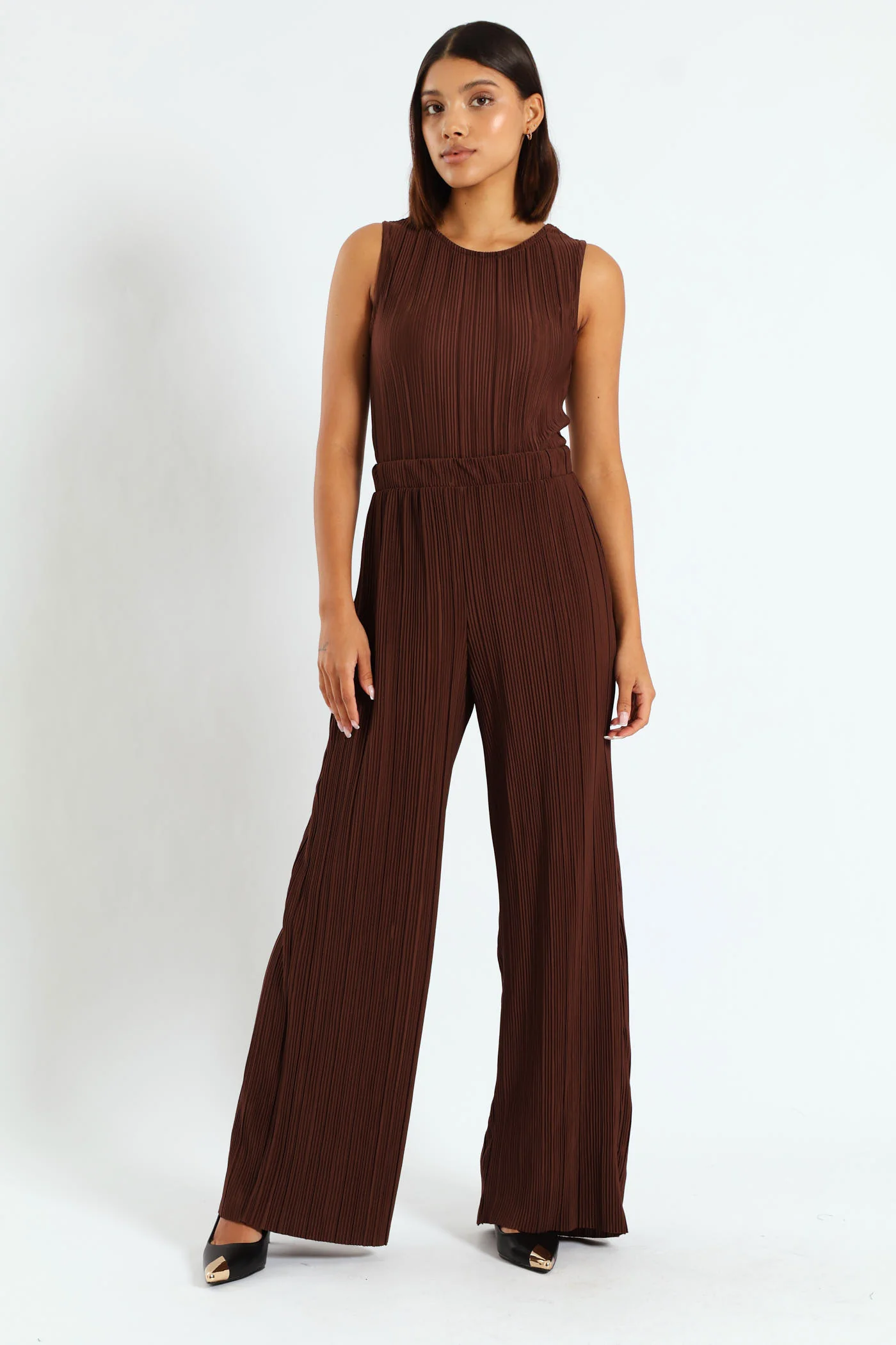 Wideleg Bodre Pants - Brown - Image 2