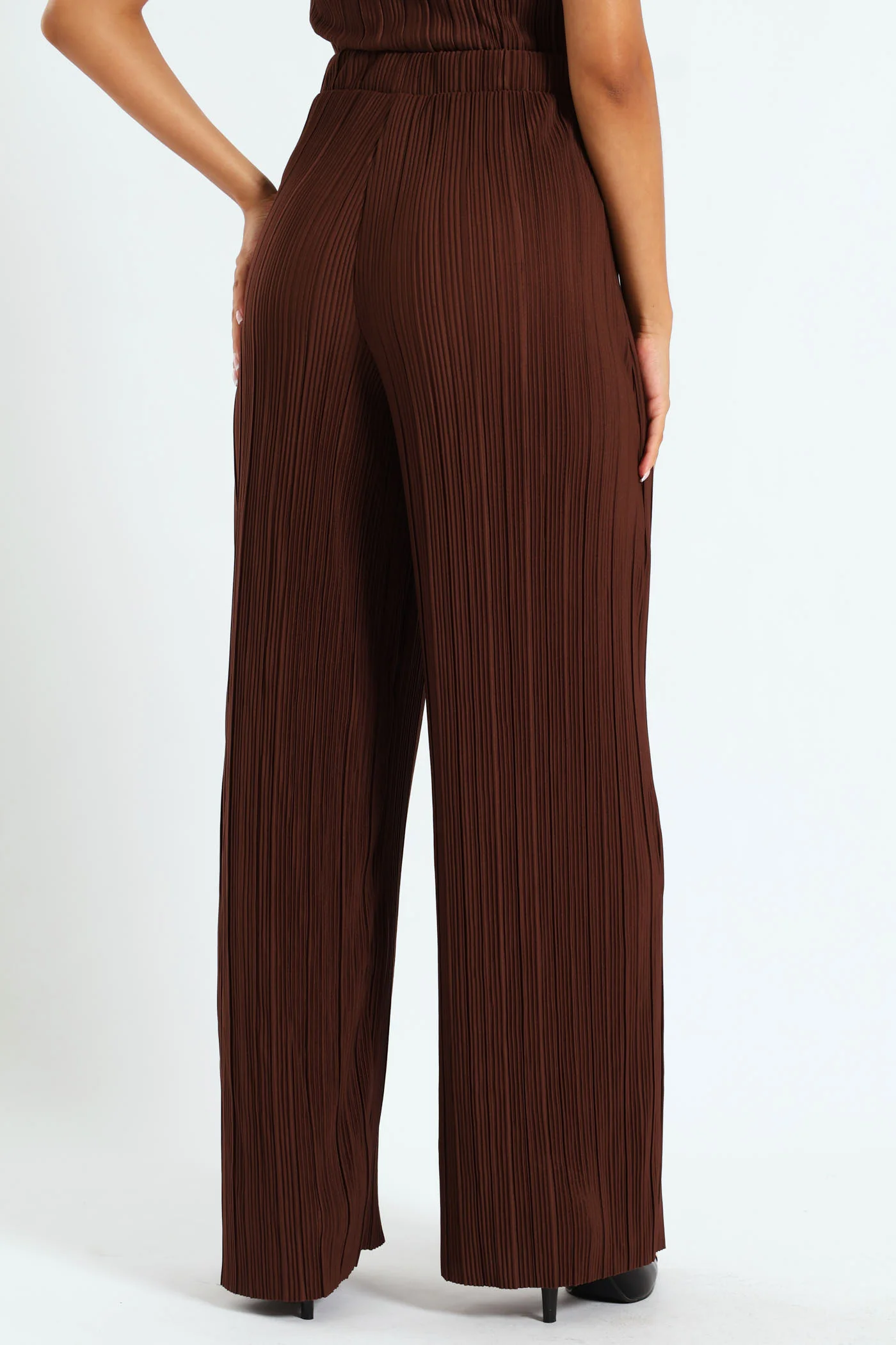 Wideleg Bodre Pants - Brown - Image 3