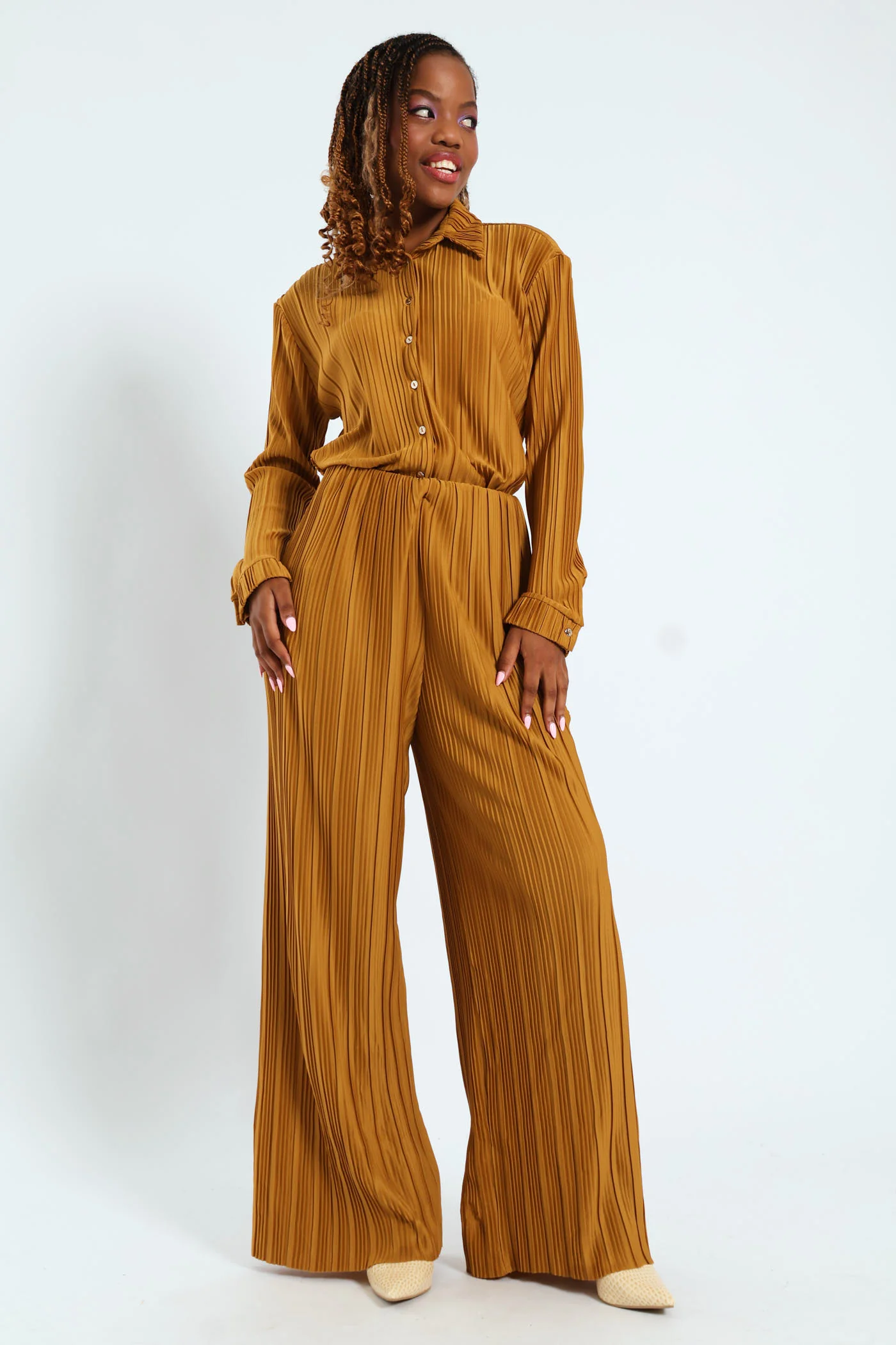 Wideleg Bodre Pants - Mustard - Image 2