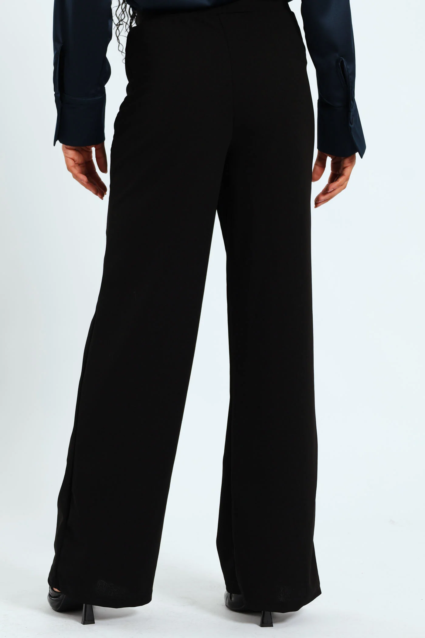 Wideleg Button Detail Pants - Black - Image 3