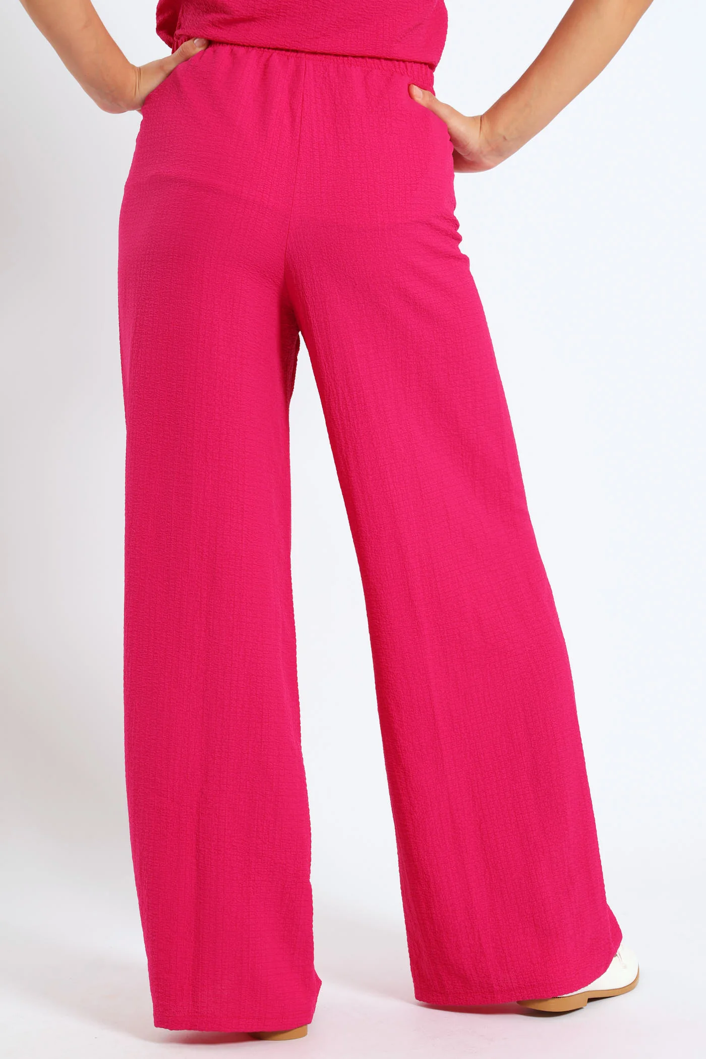 Wideleg Crinkle Woven Pants - Pink - Image 4