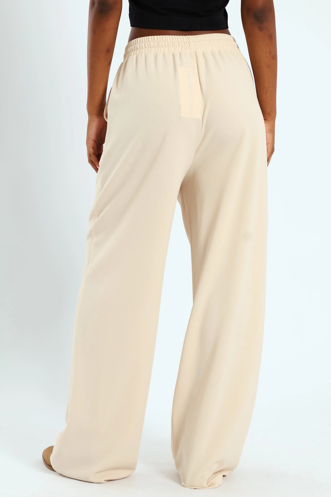 Wideleg Elasticated Front Seam Pants - Oatmeal - Image 4
