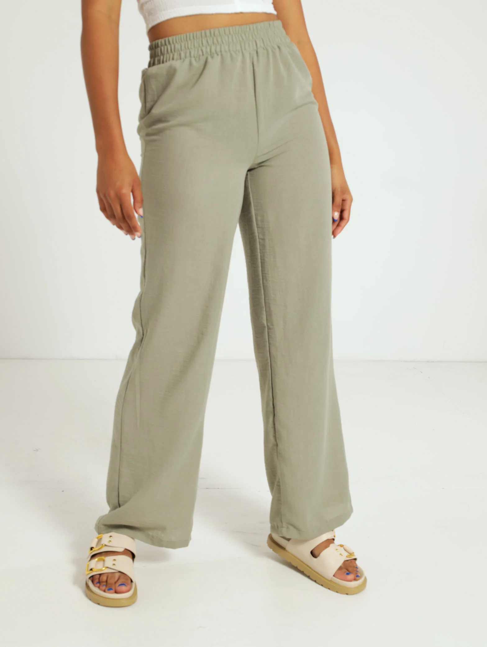 Wideleg Elasticated Slub Pant