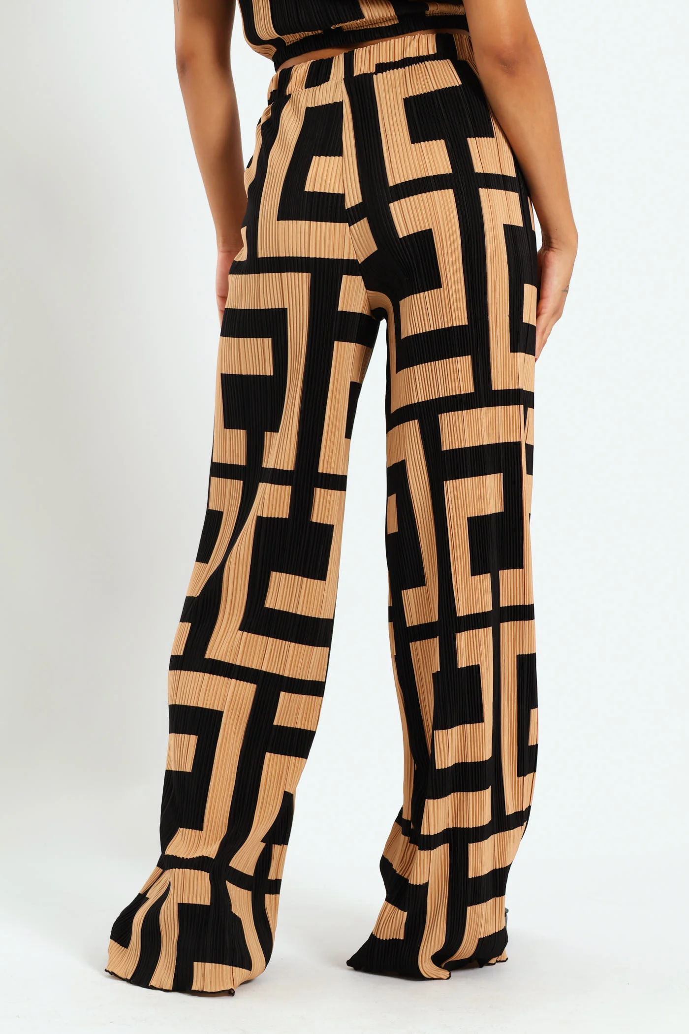Wideleg Geometric Bodre Pants - Black/Tan - Image 5