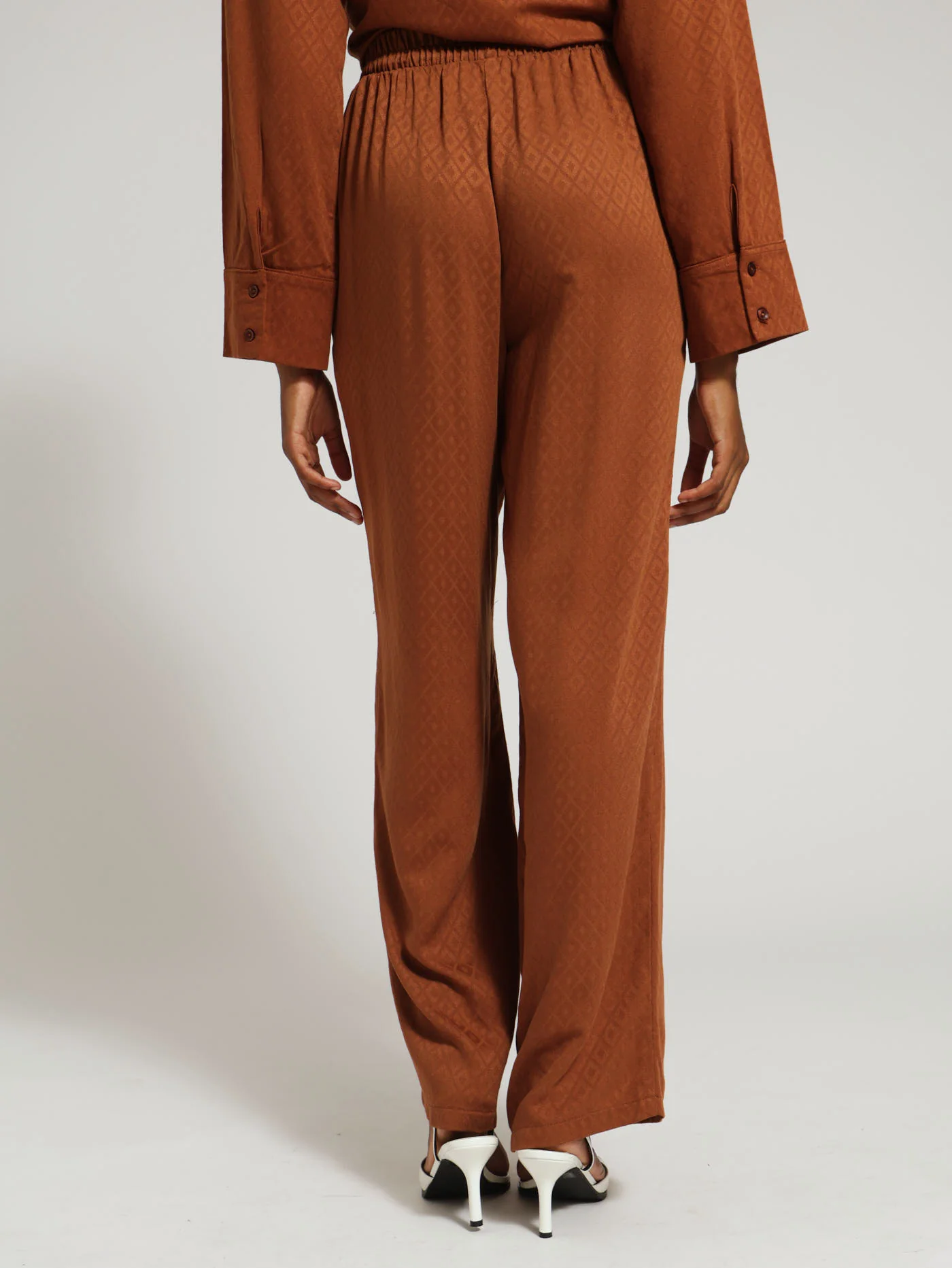 Wideleg Jacquard Pants - Brown - Image 3