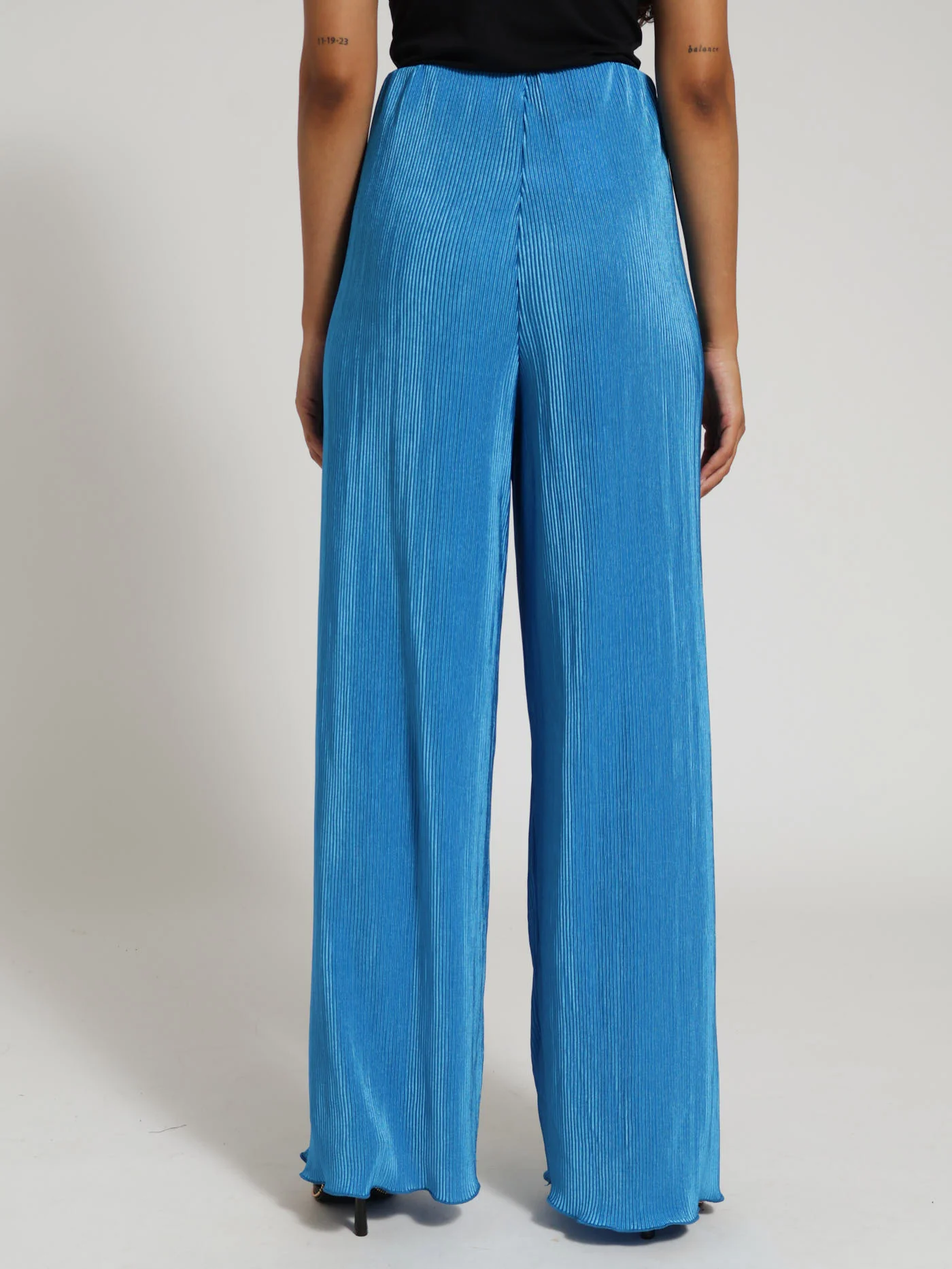 Wideleg Lettuce Hem Bodre Pants - Blue - Image 3