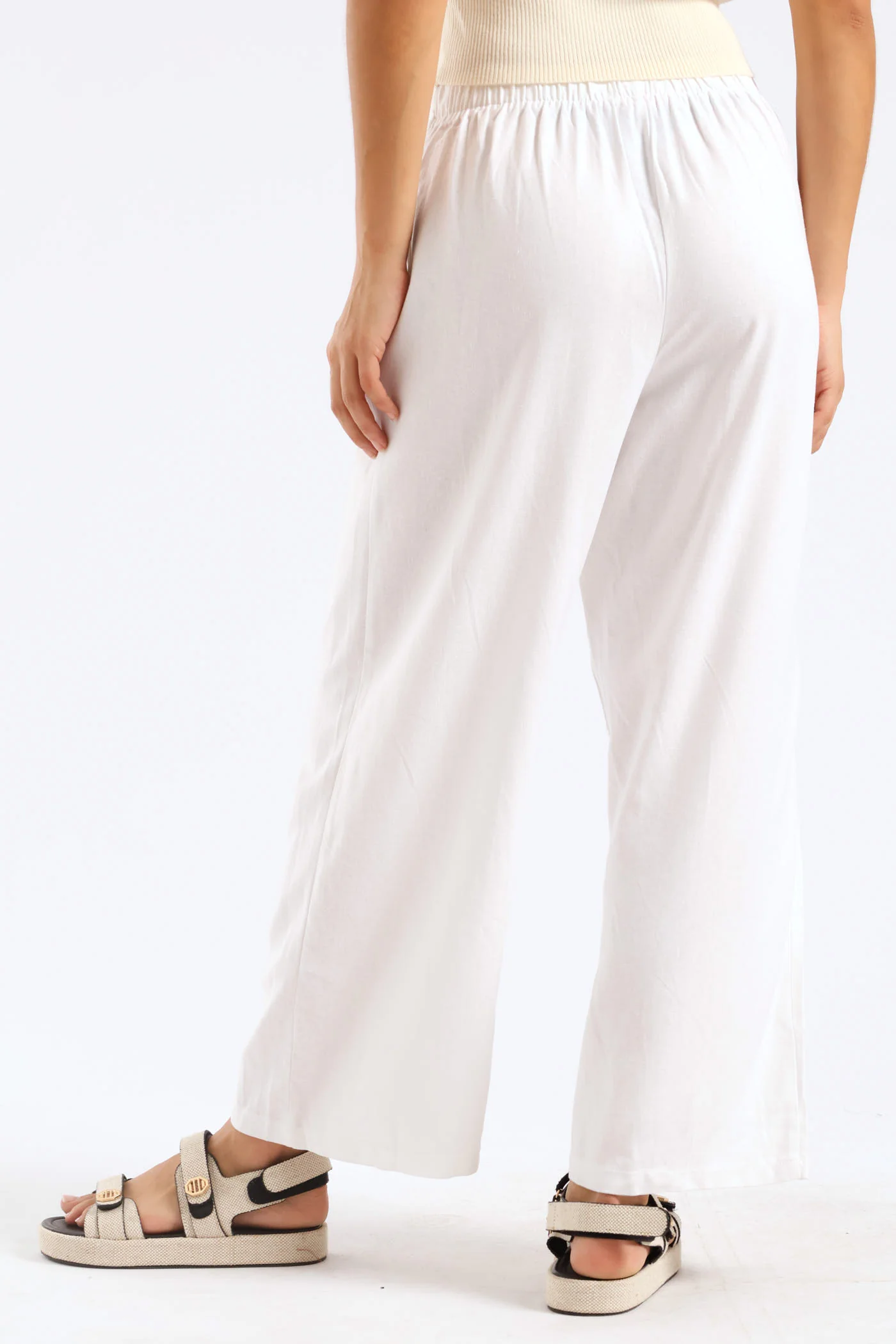 Wideleg Linen Look Culotte Pants With Tie Belt - White - Image 6