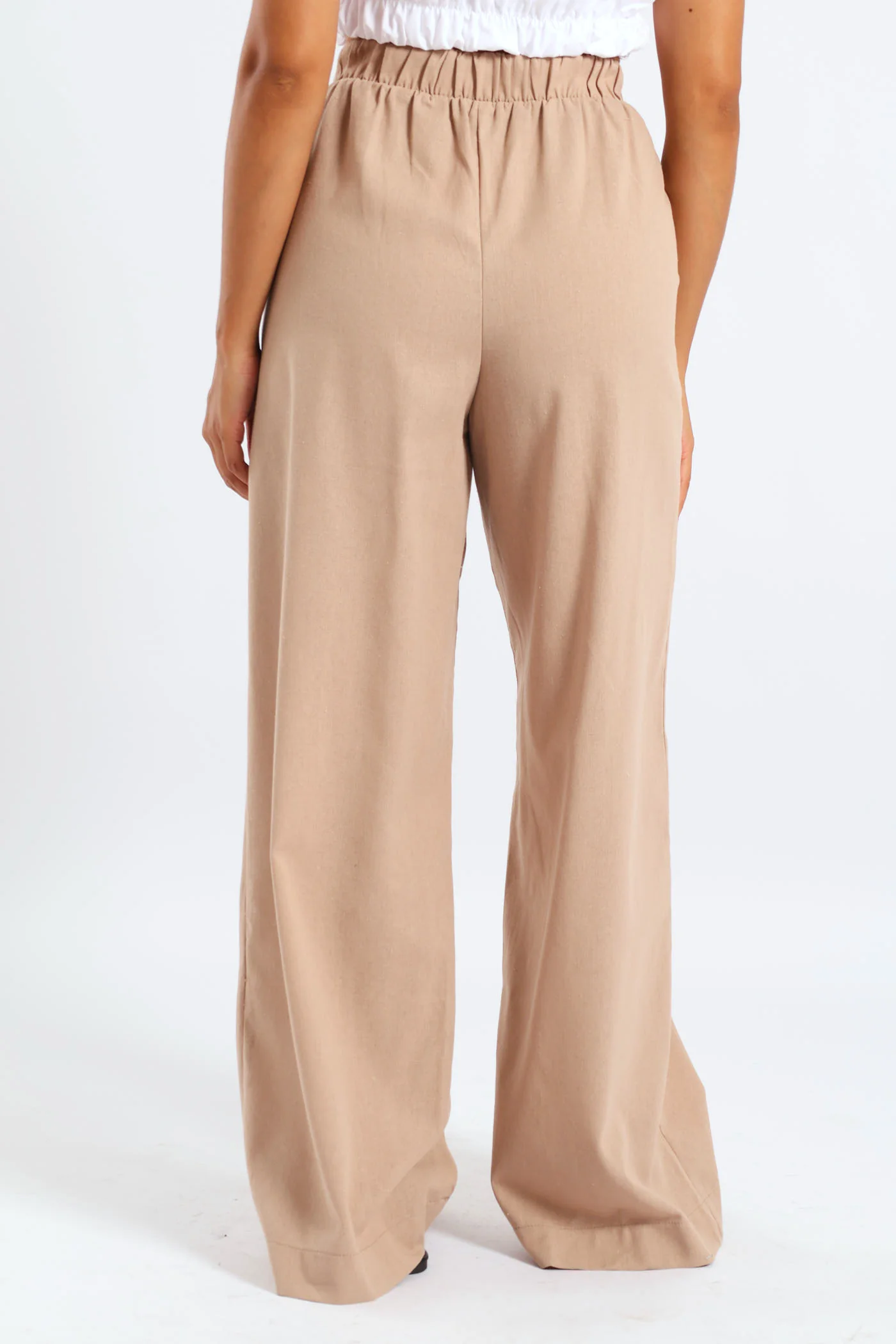 Wideleg Linen Look Self Tie Pants - Beige - Image 5