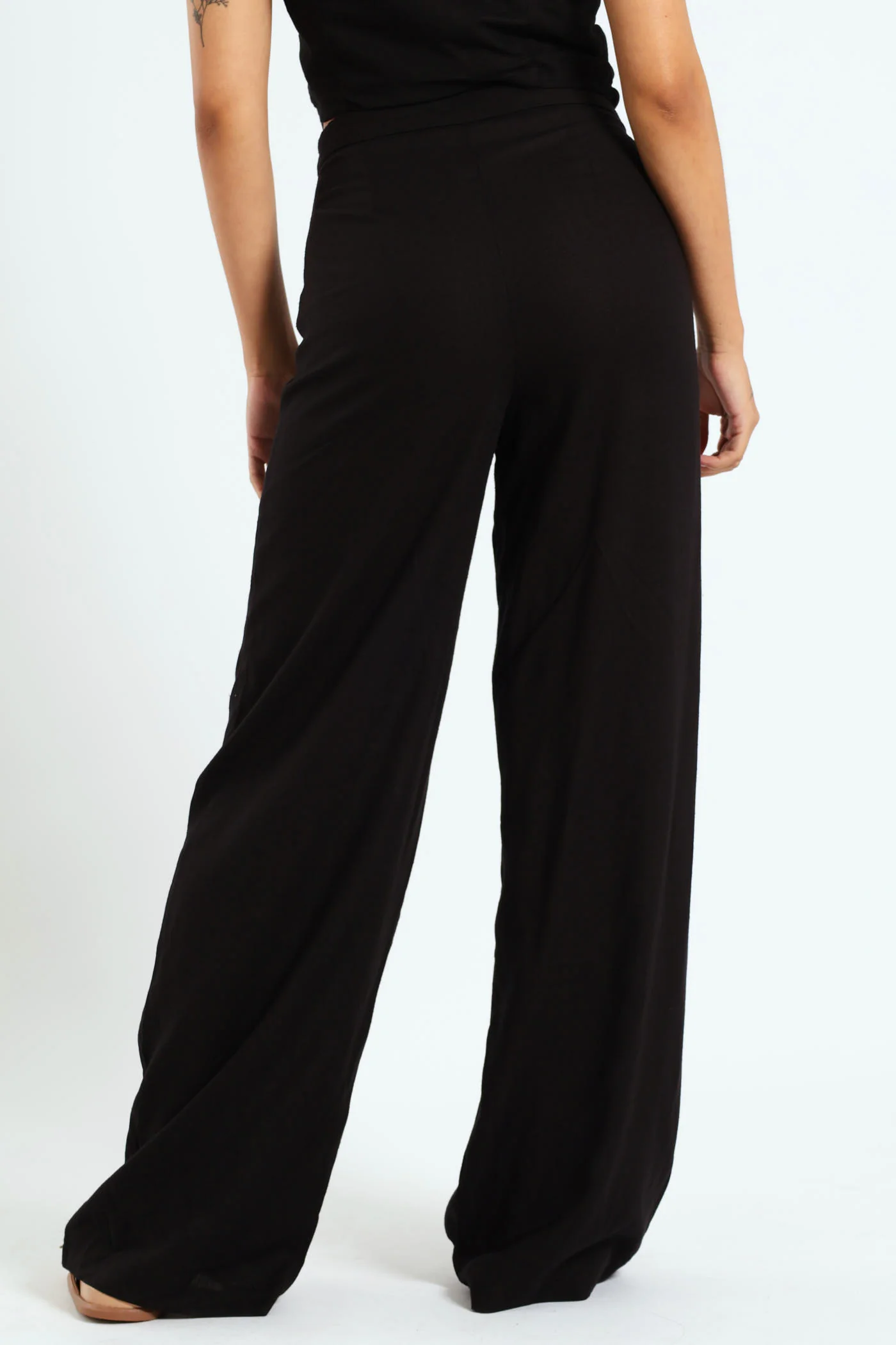 Wideleg Linen Pants - Black - Image 4