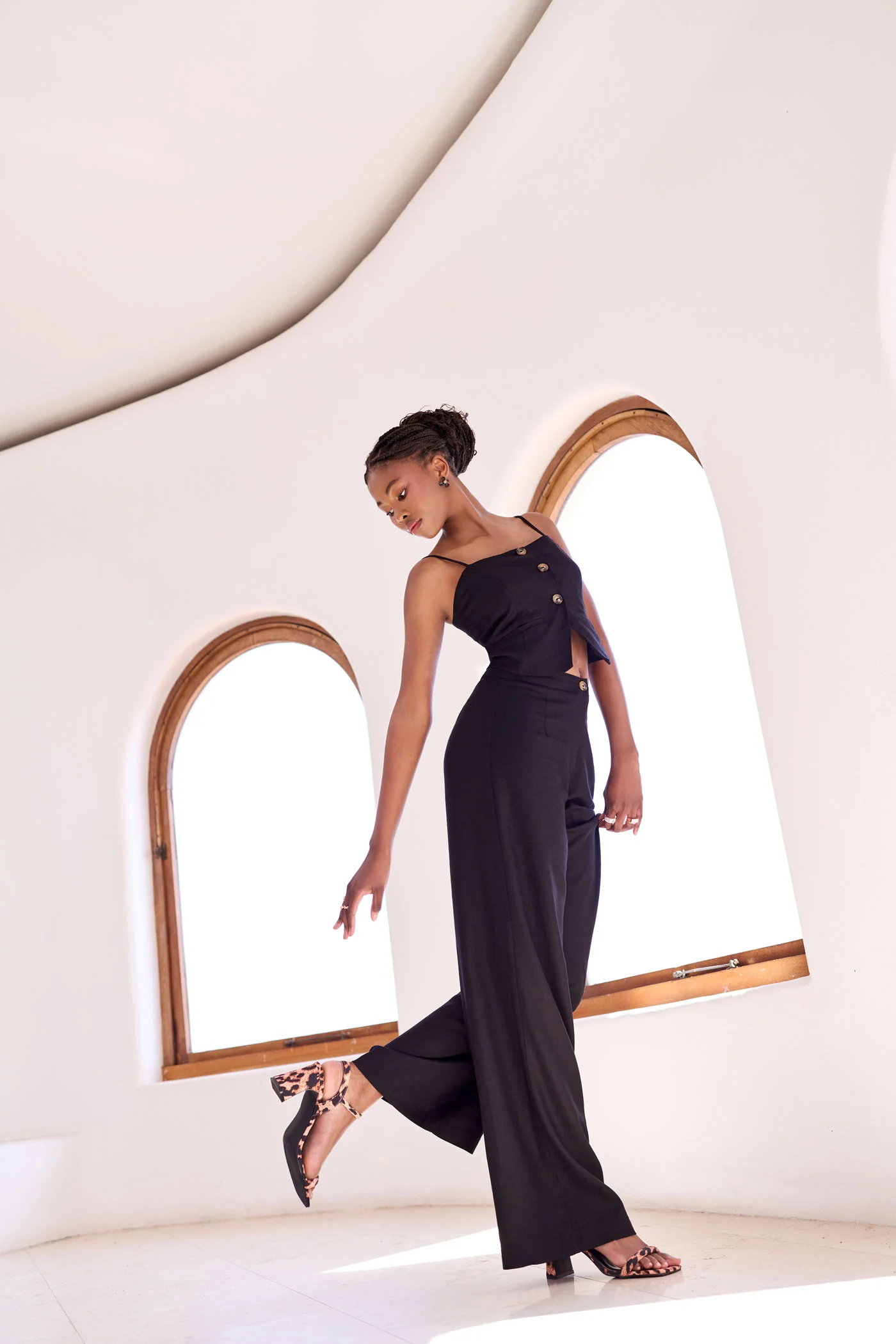 Wideleg Linen Pants - Black - Image 5