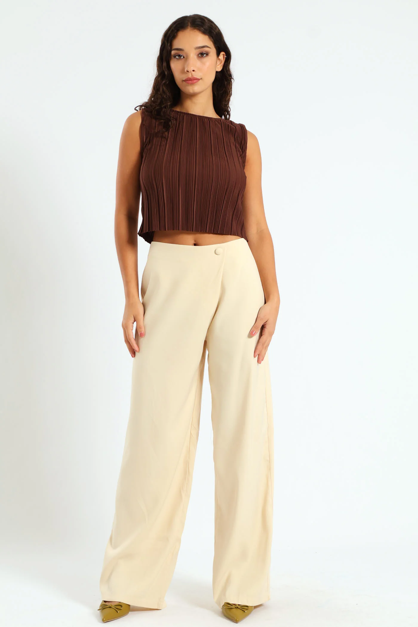 Wideleg Linen Wrap Pants - Nude - Image 6