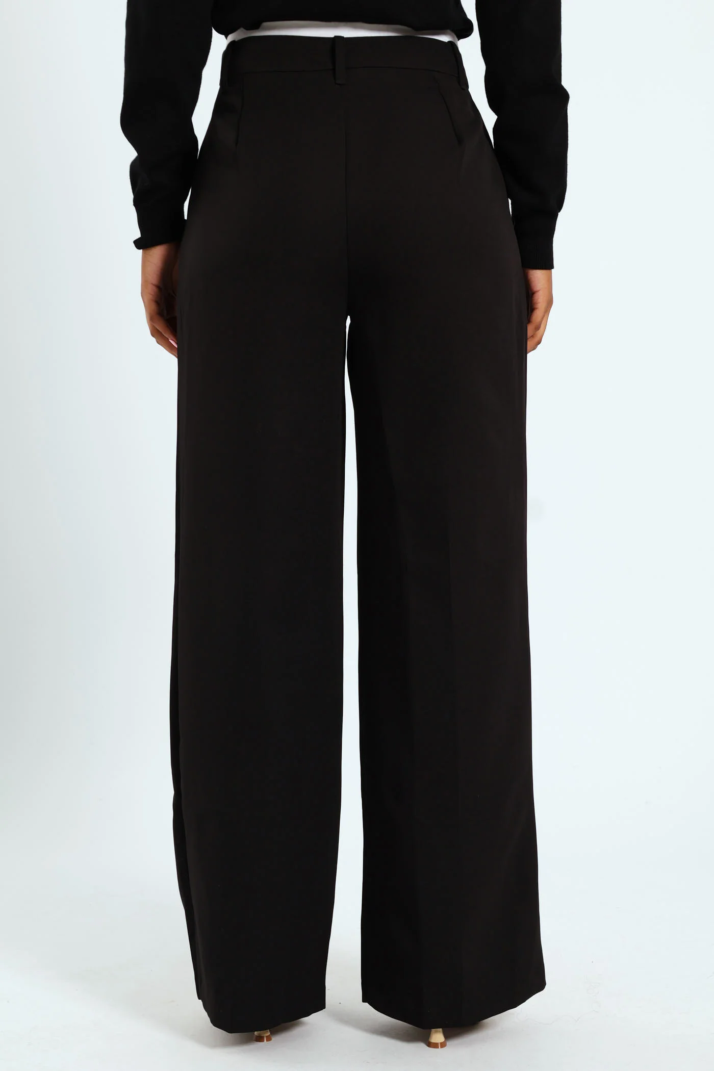 Wideleg Pants With Contrast Band - Black/White - Image 4