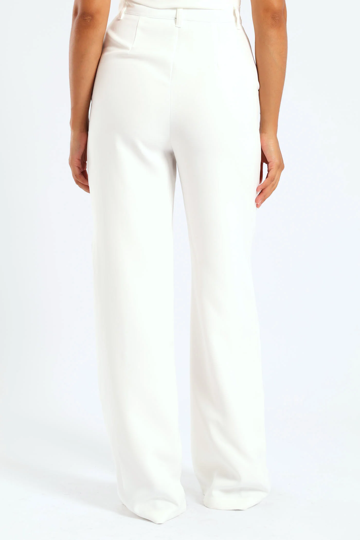 Wideleg Pants With Pintuck Detail - White - Image 4