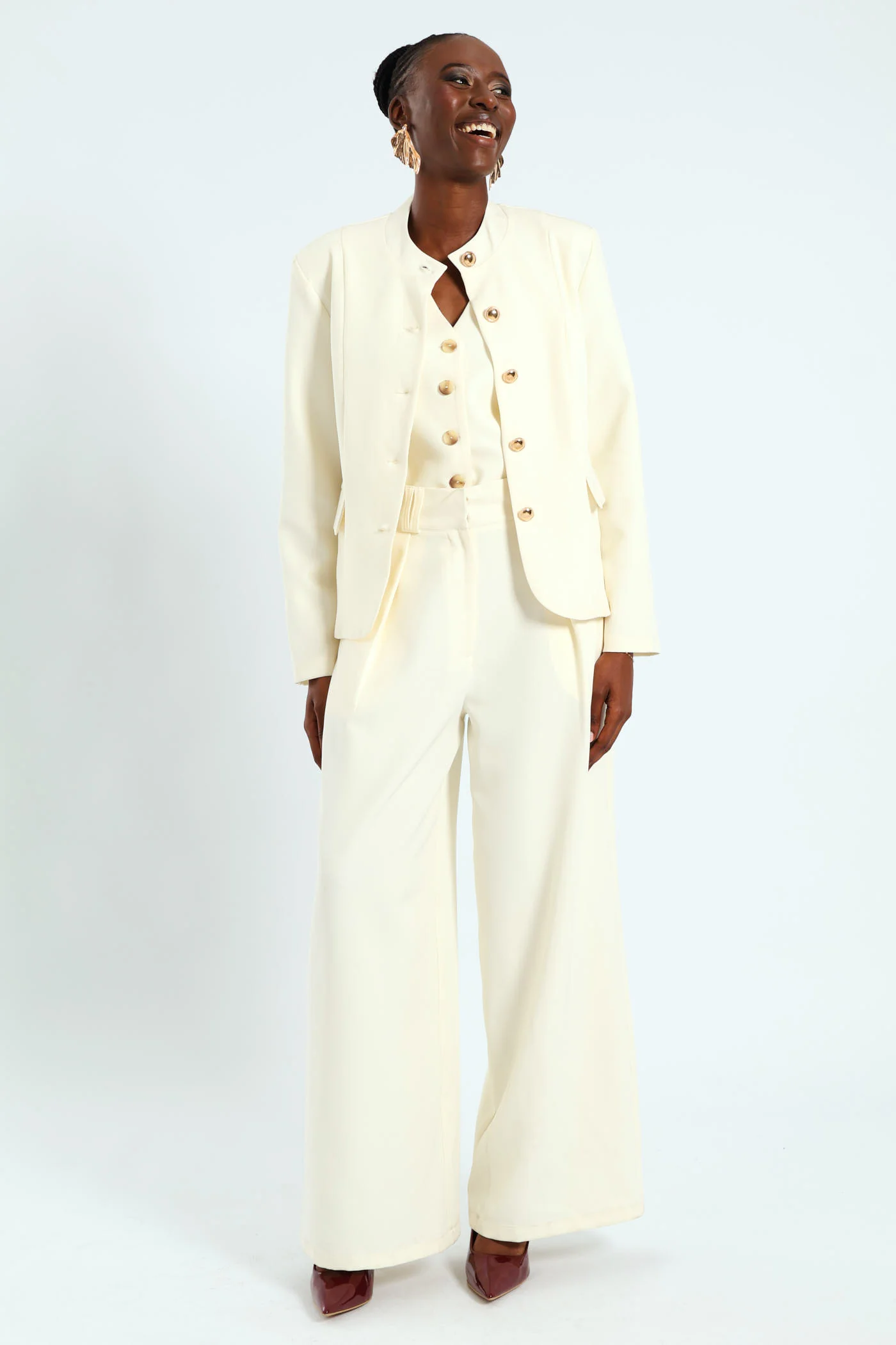 Wideleg Pants With Pleat Detail - White - Image 5