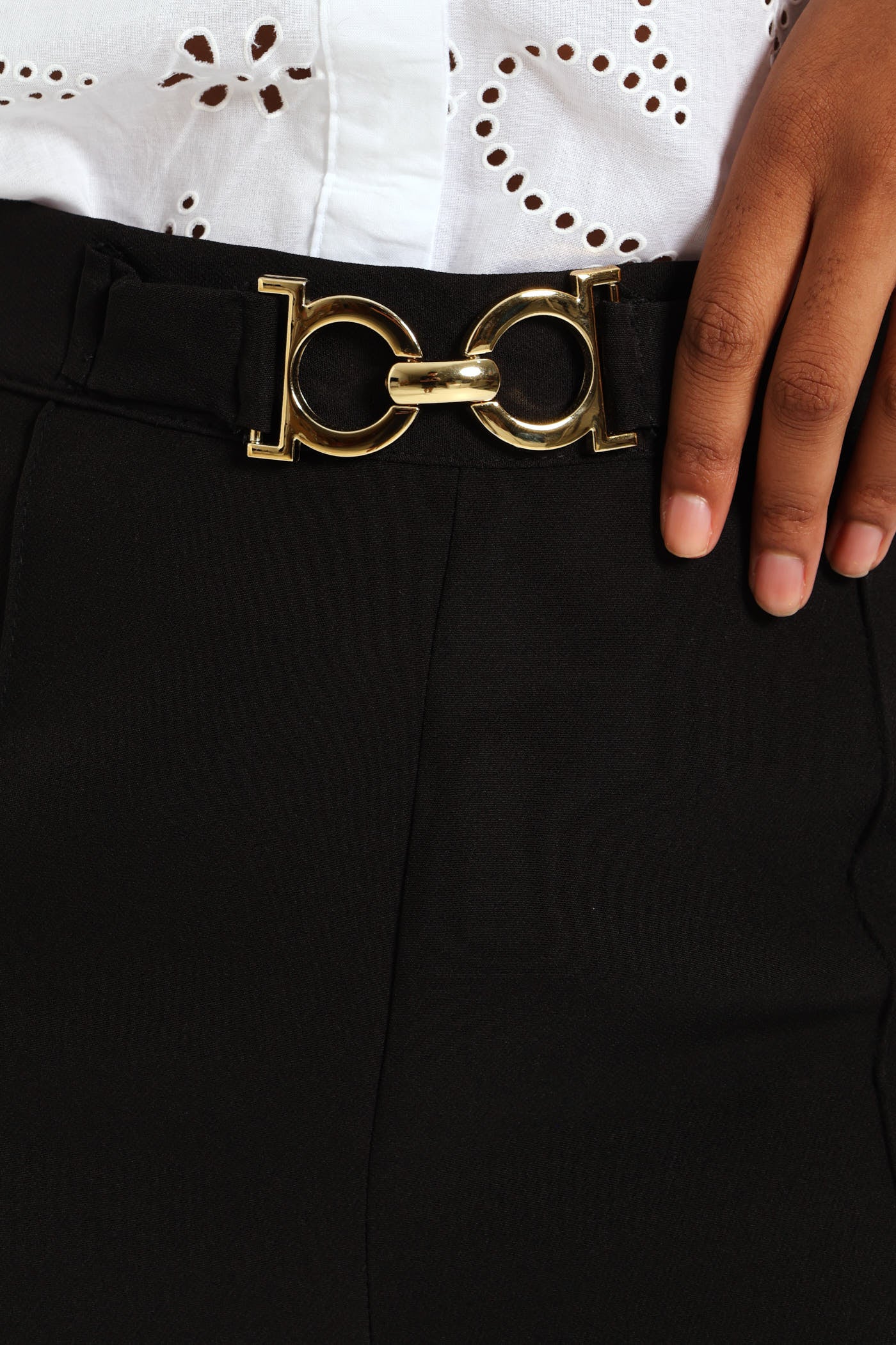Wideleg Pants With Trim Detail - Black - Image 4