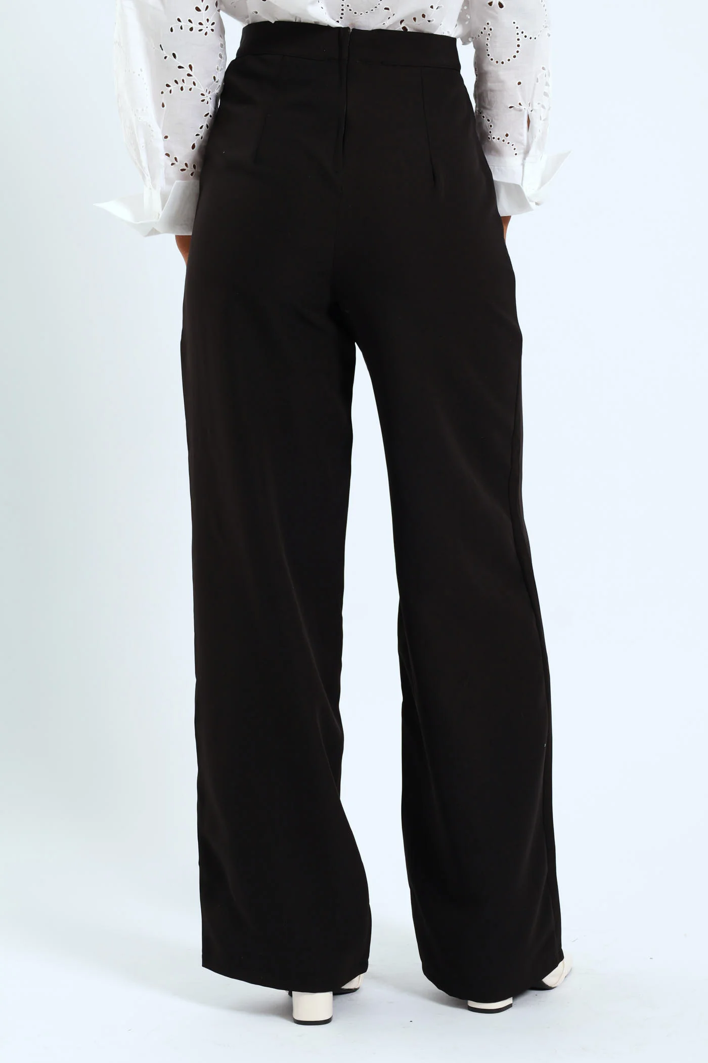 Wideleg Pants With Trim Detail - Black - Image 6