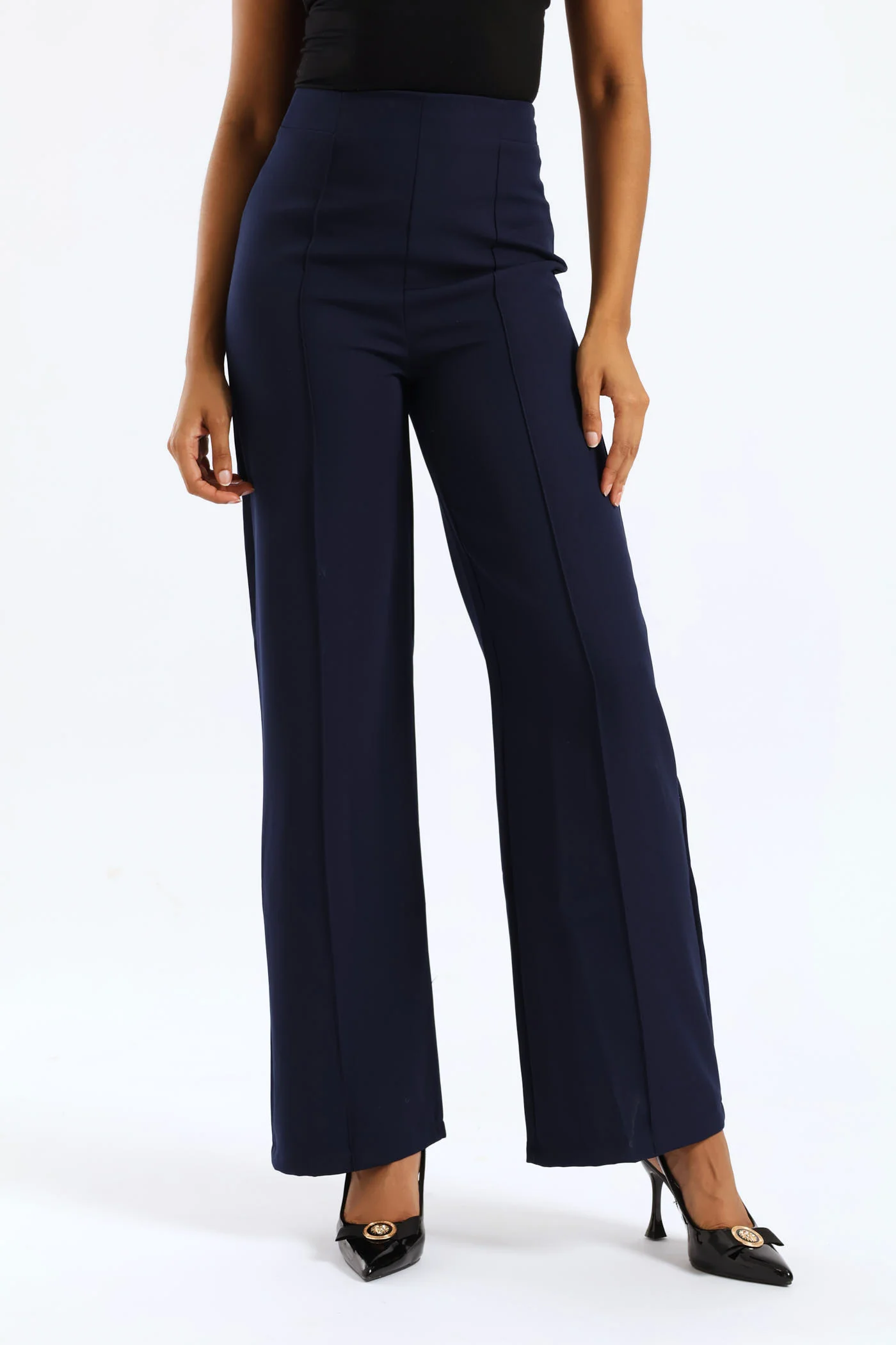 Wideleg Pintuck Pants - Navy
