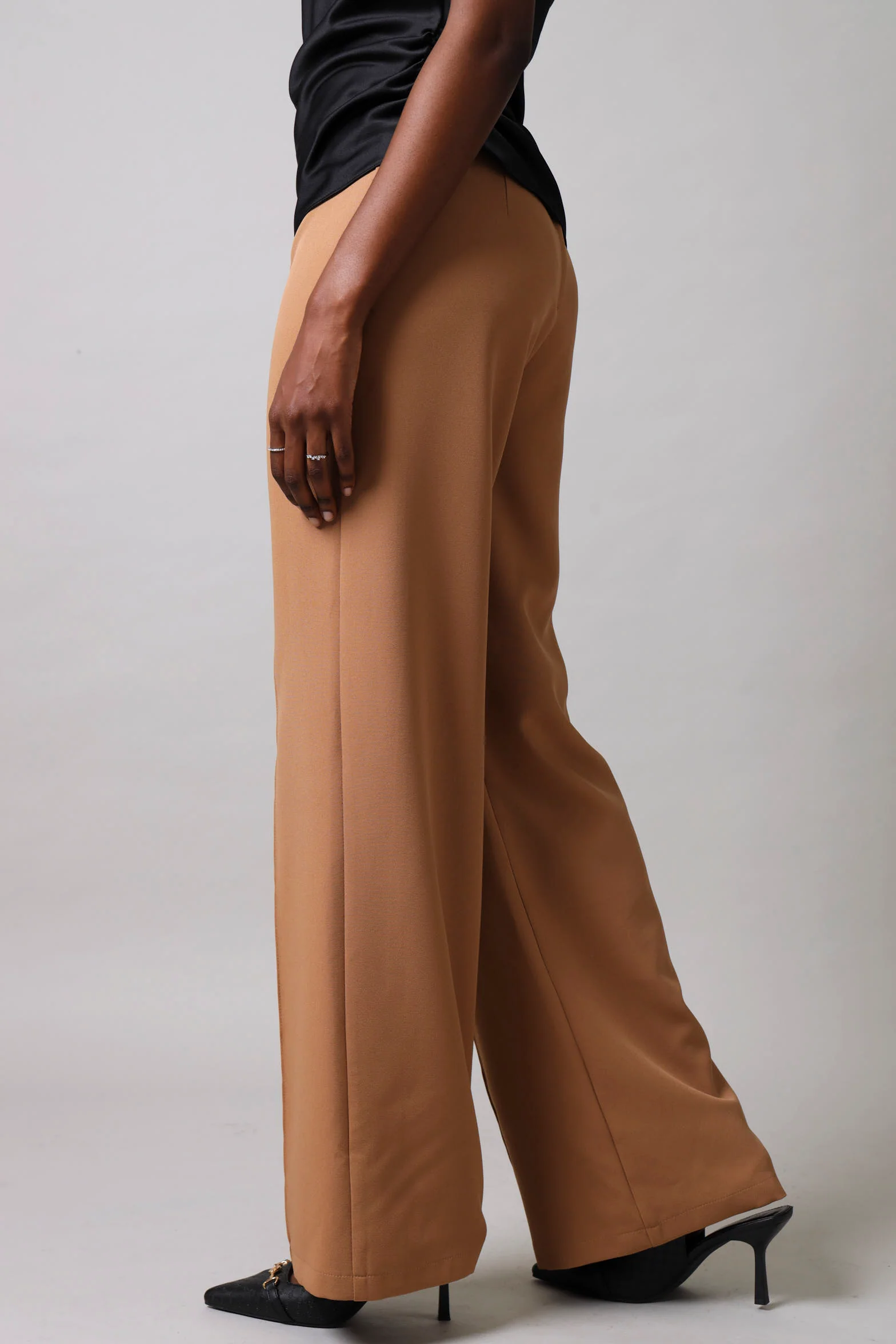 Wide leg Pintuck Pants - Tan - Image 3