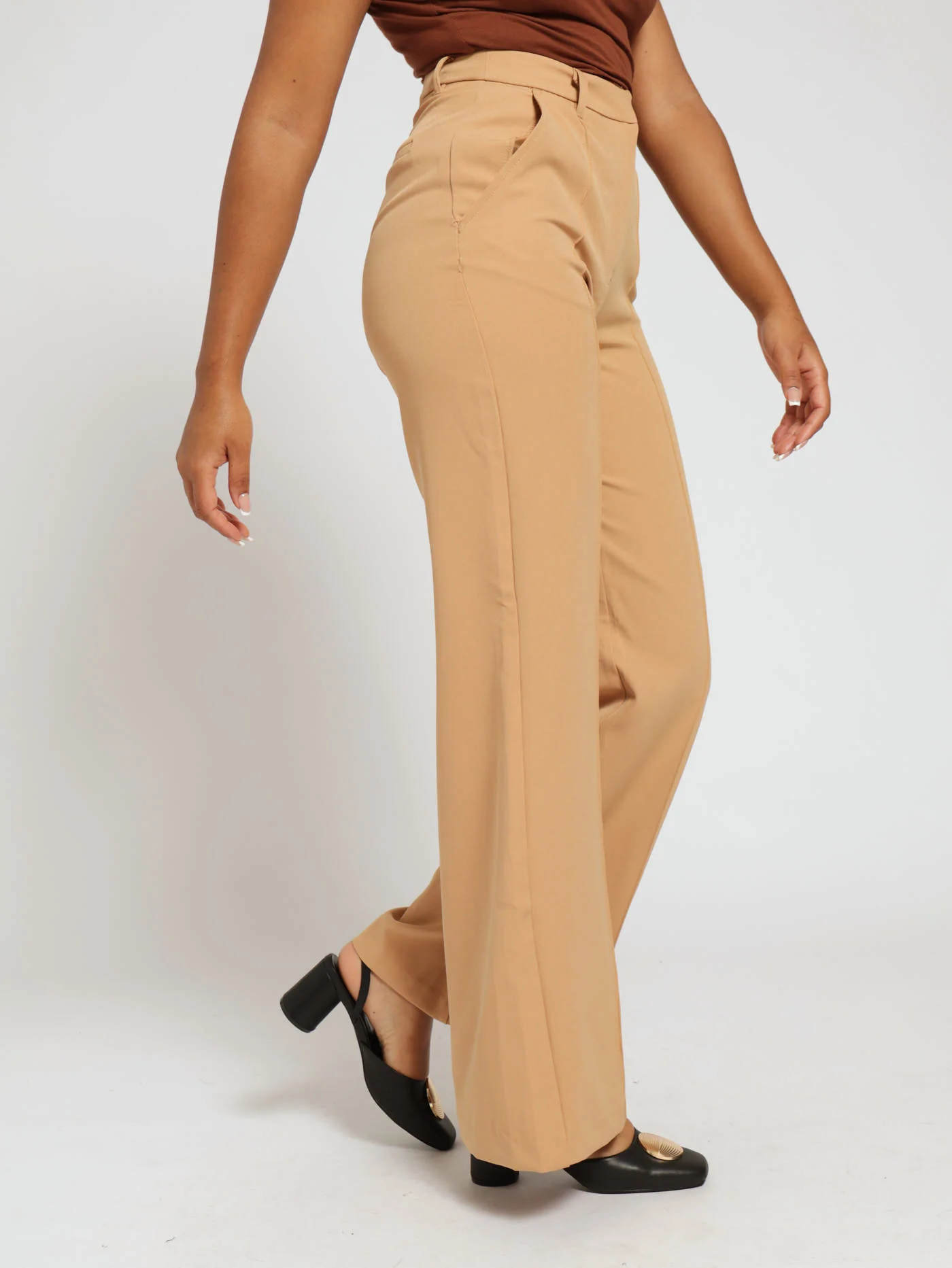 Wideleg Pleat Front Pants - Tan - Image 2