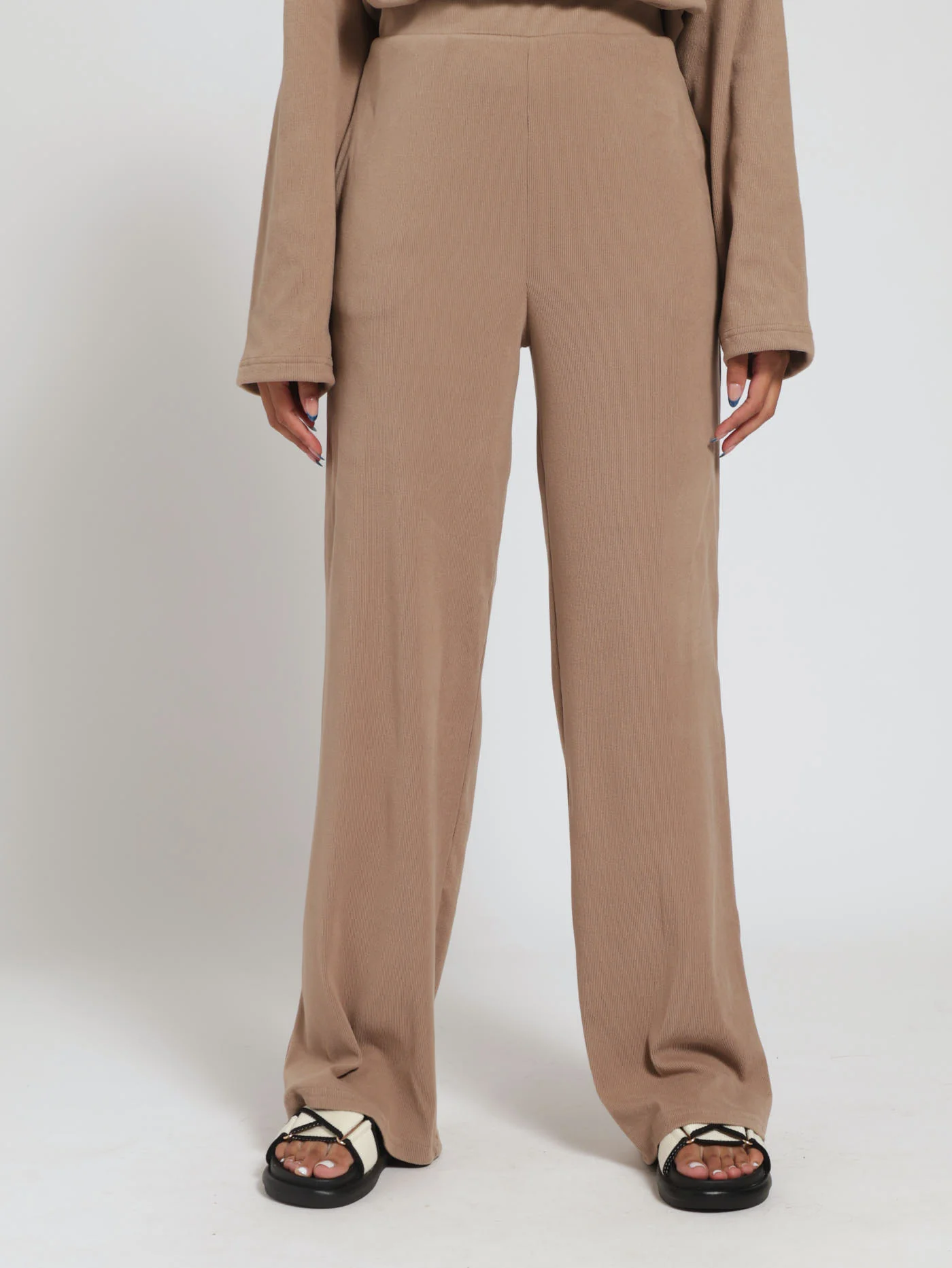Wideleg Ribb Pants - Brown