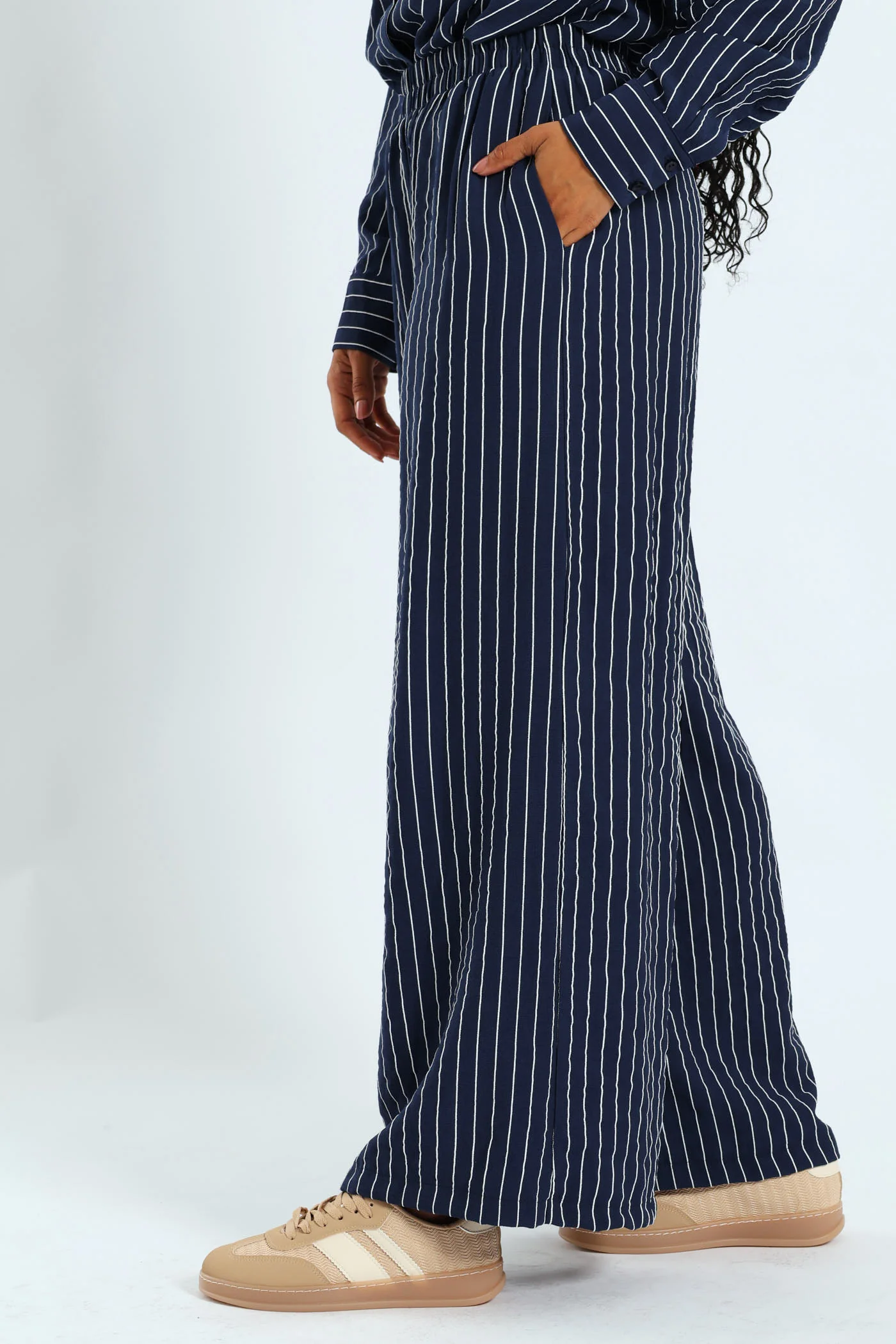 Wideleg Stripe Woven Pants - Navy/White - Image 3