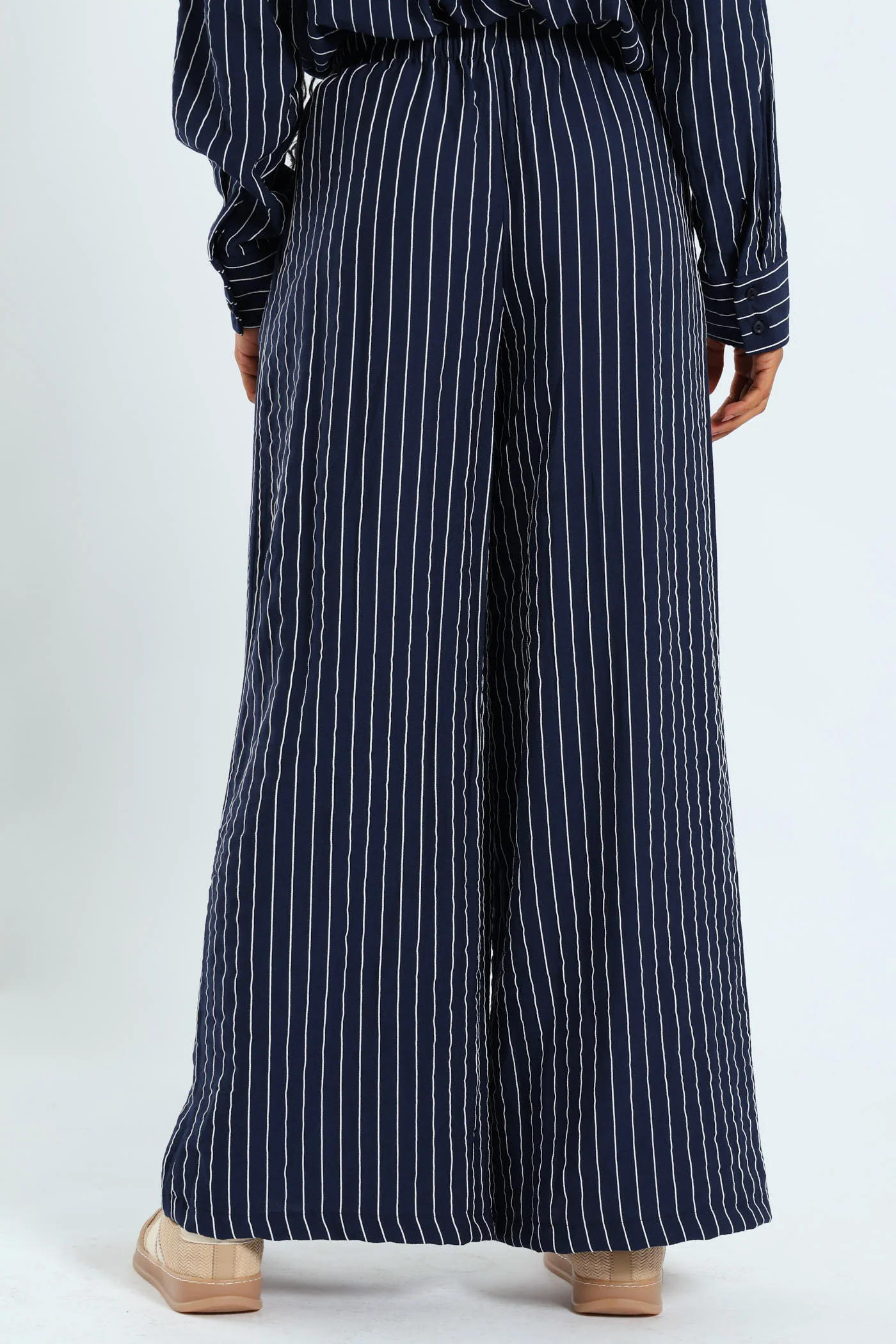 Wideleg Stripe Woven Pants - Navy/White - Image 4