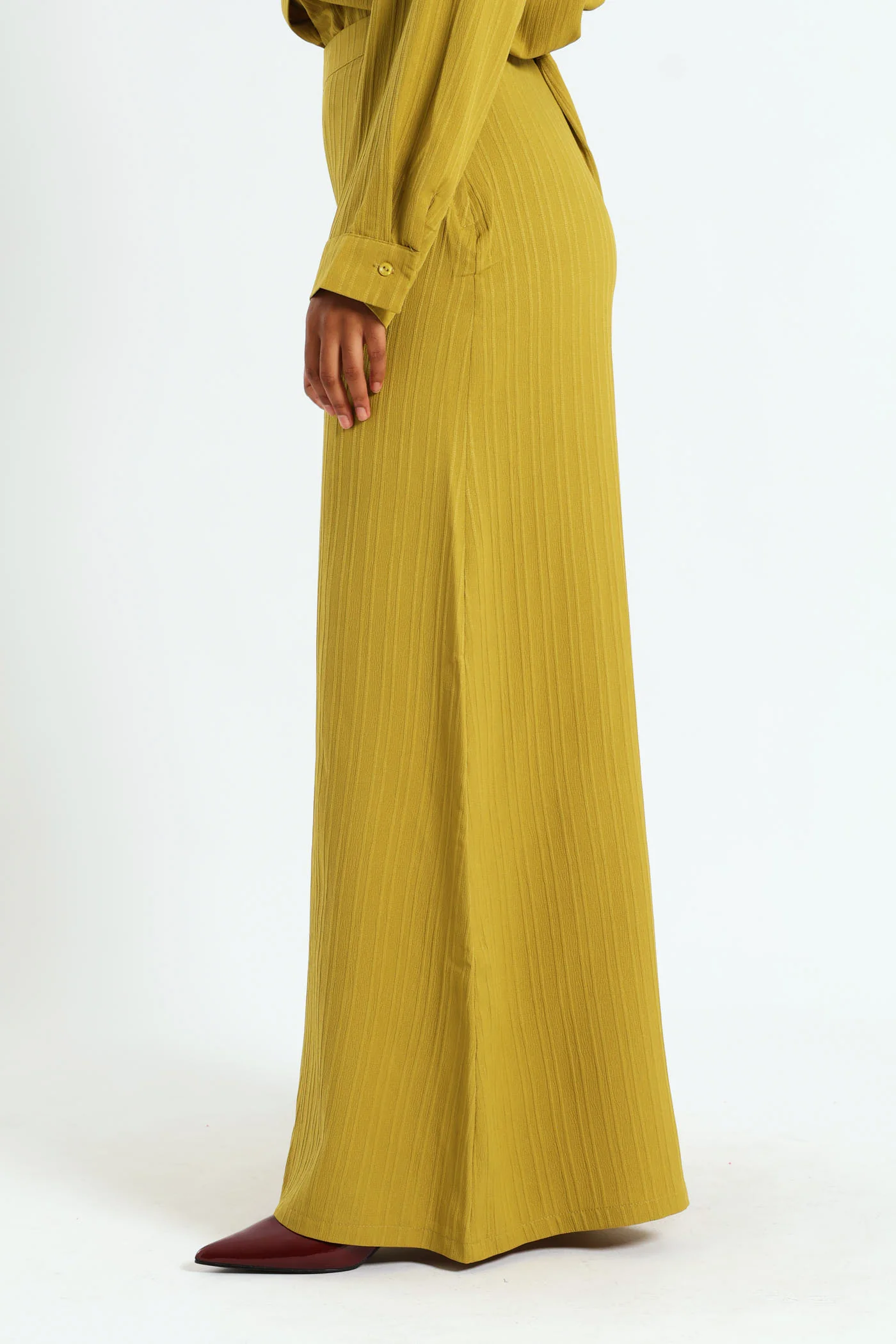 Wideleg Textured Pants - Chartreuse - Image 3