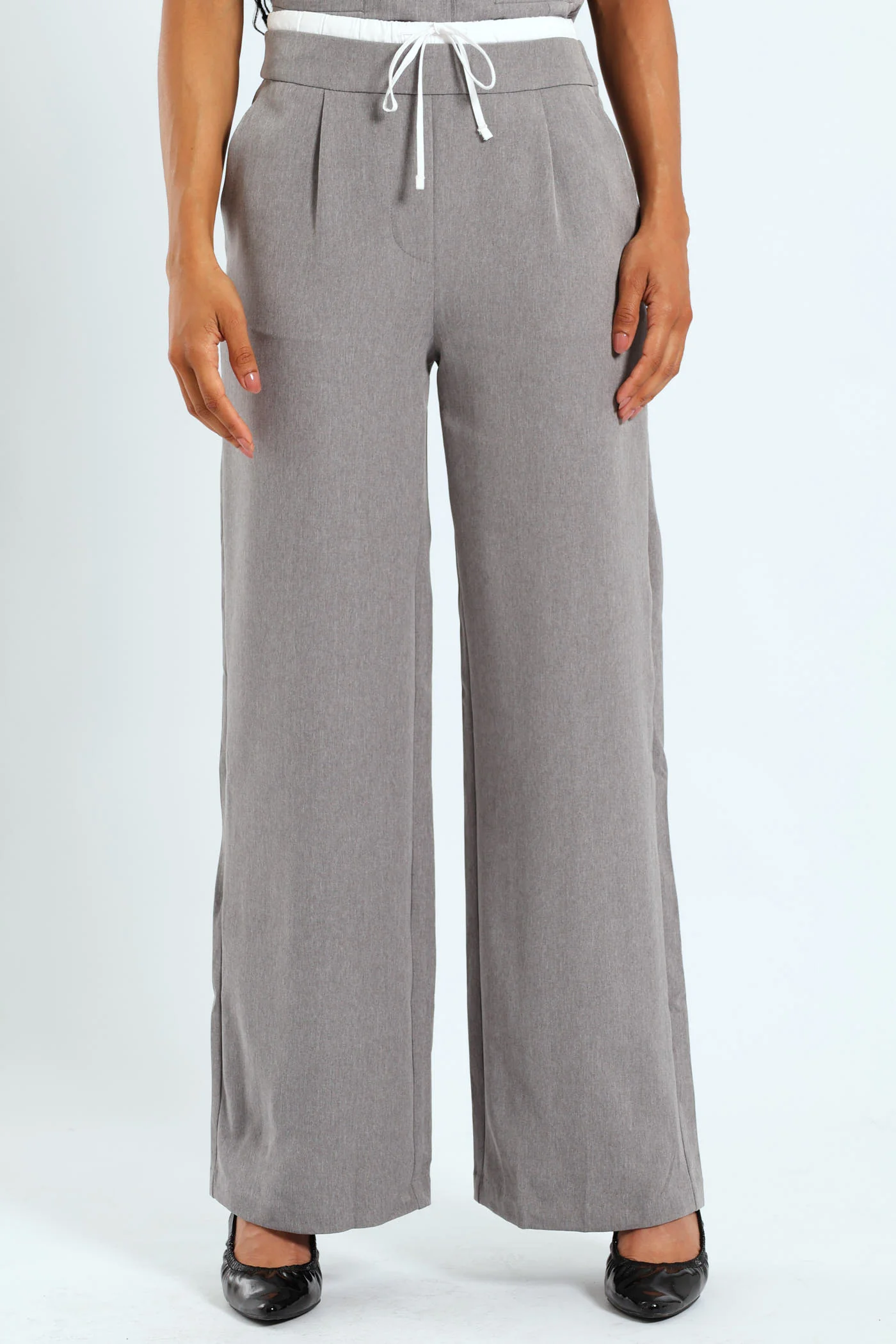 Wideleg Tuxedo Pants - Grey Melange