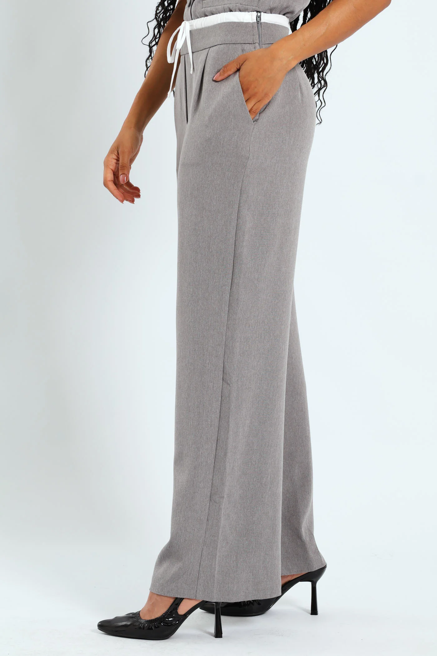 Wideleg Tuxedo Pants - Grey Melange - Image 2