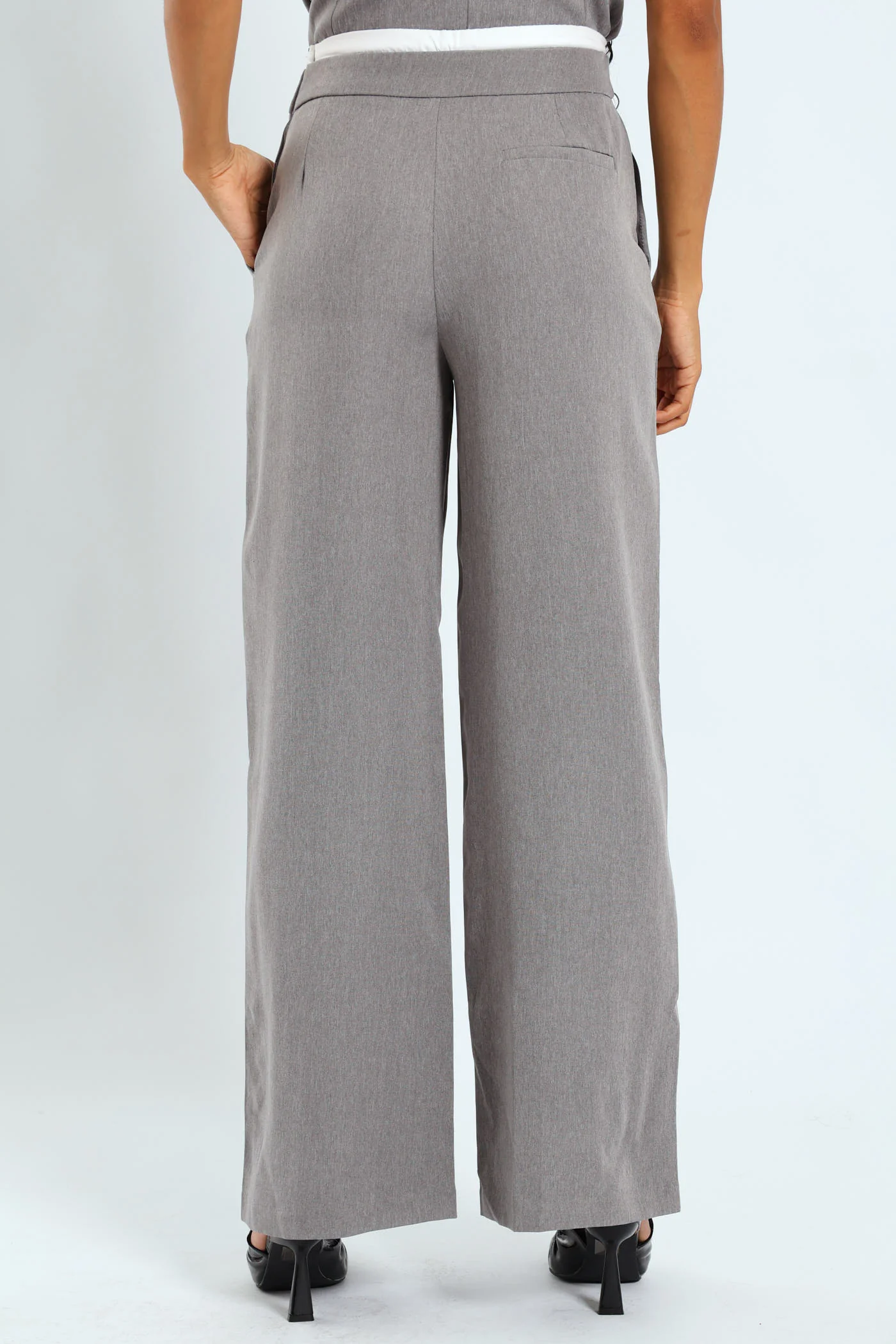 Wideleg Tuxedo Pants - Grey Melange - Image 3
