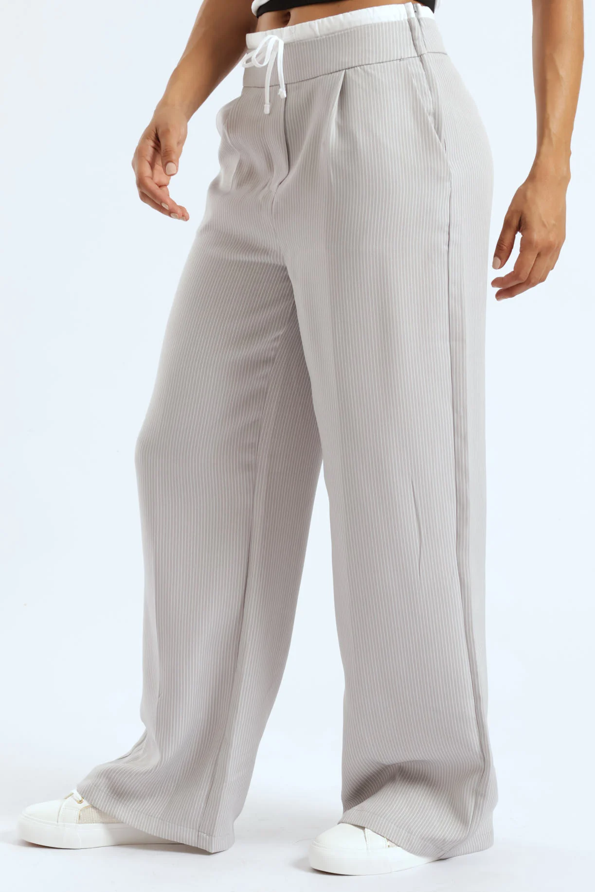 Wideleg Tuxedo Pants - Grey/White - Image 4