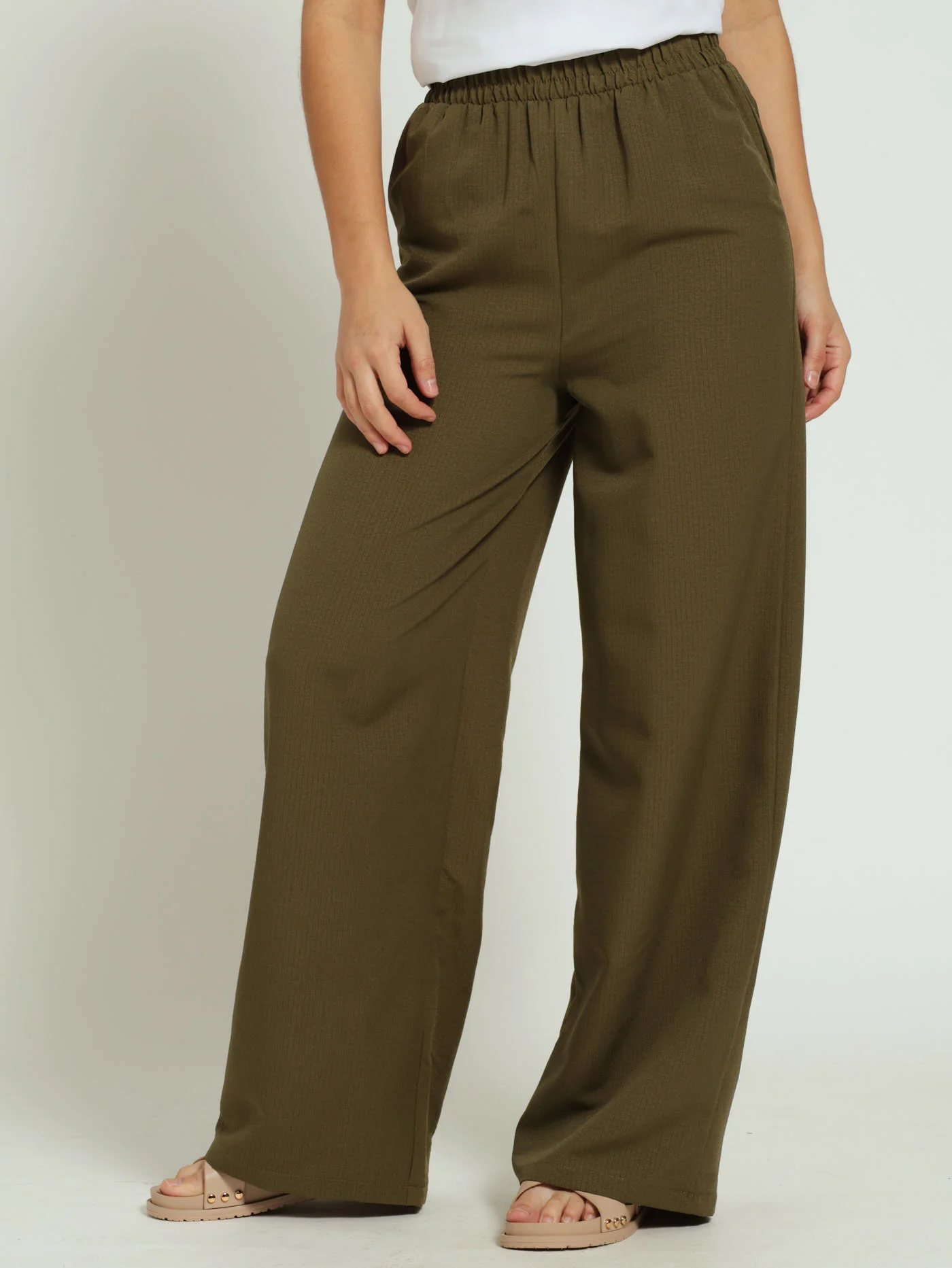 Wideleg Crinkle Pants - Fatigue