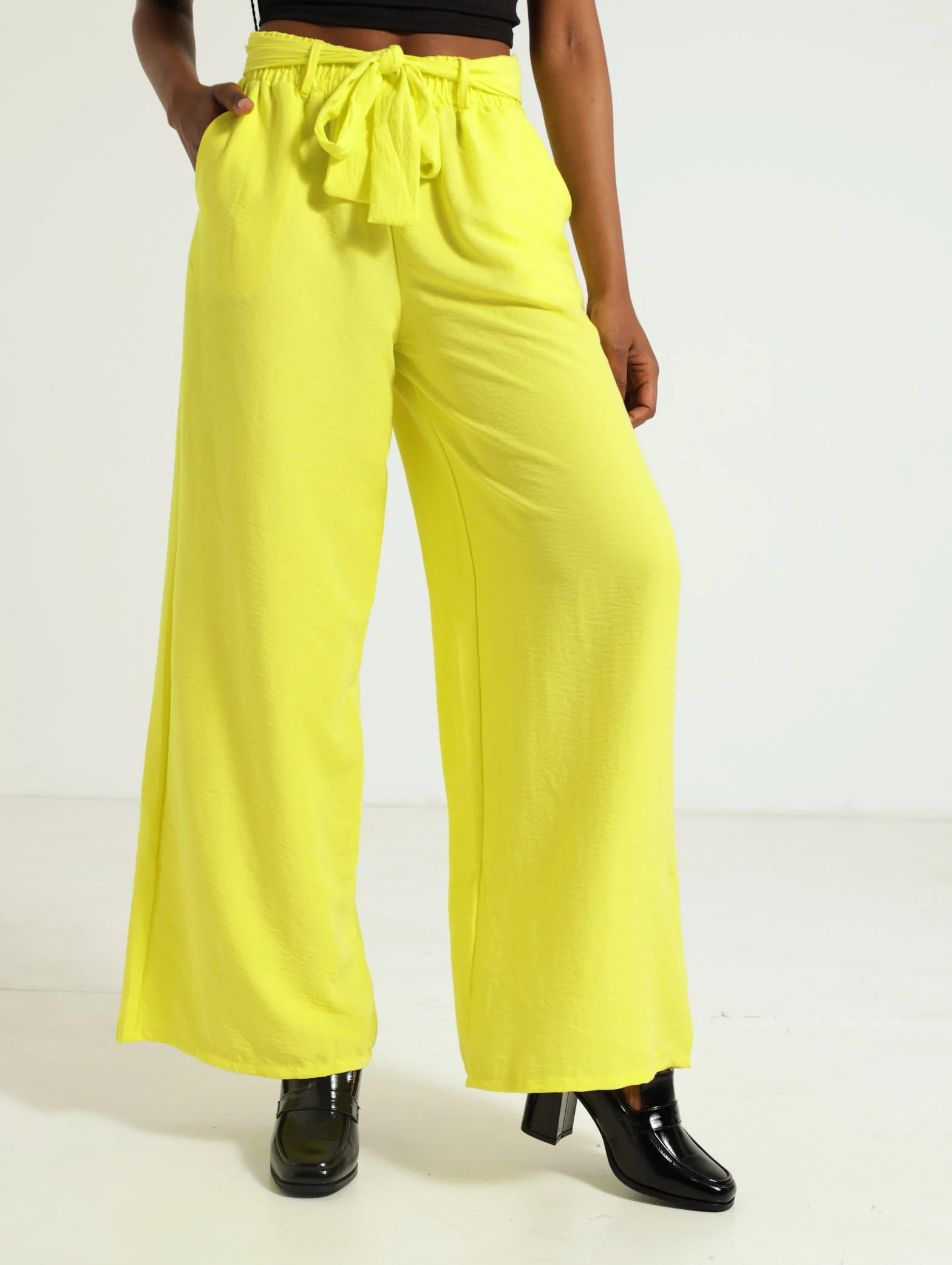Woven Belted Wideleg Pants