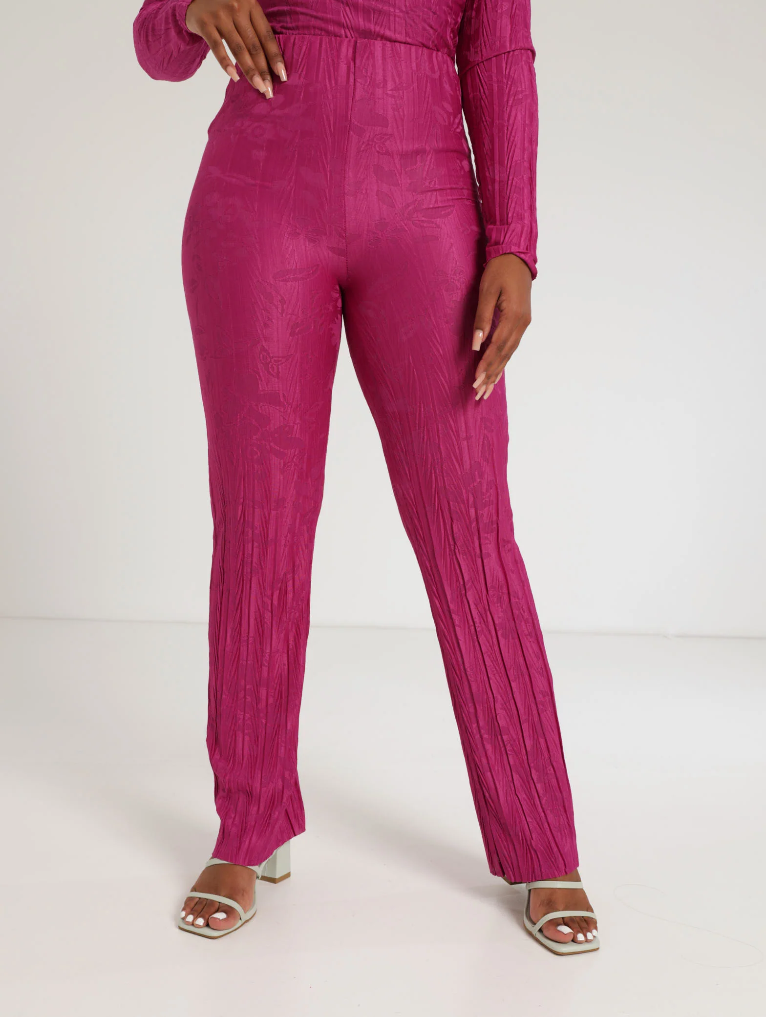 Woven Jacquard Pants - Pink
