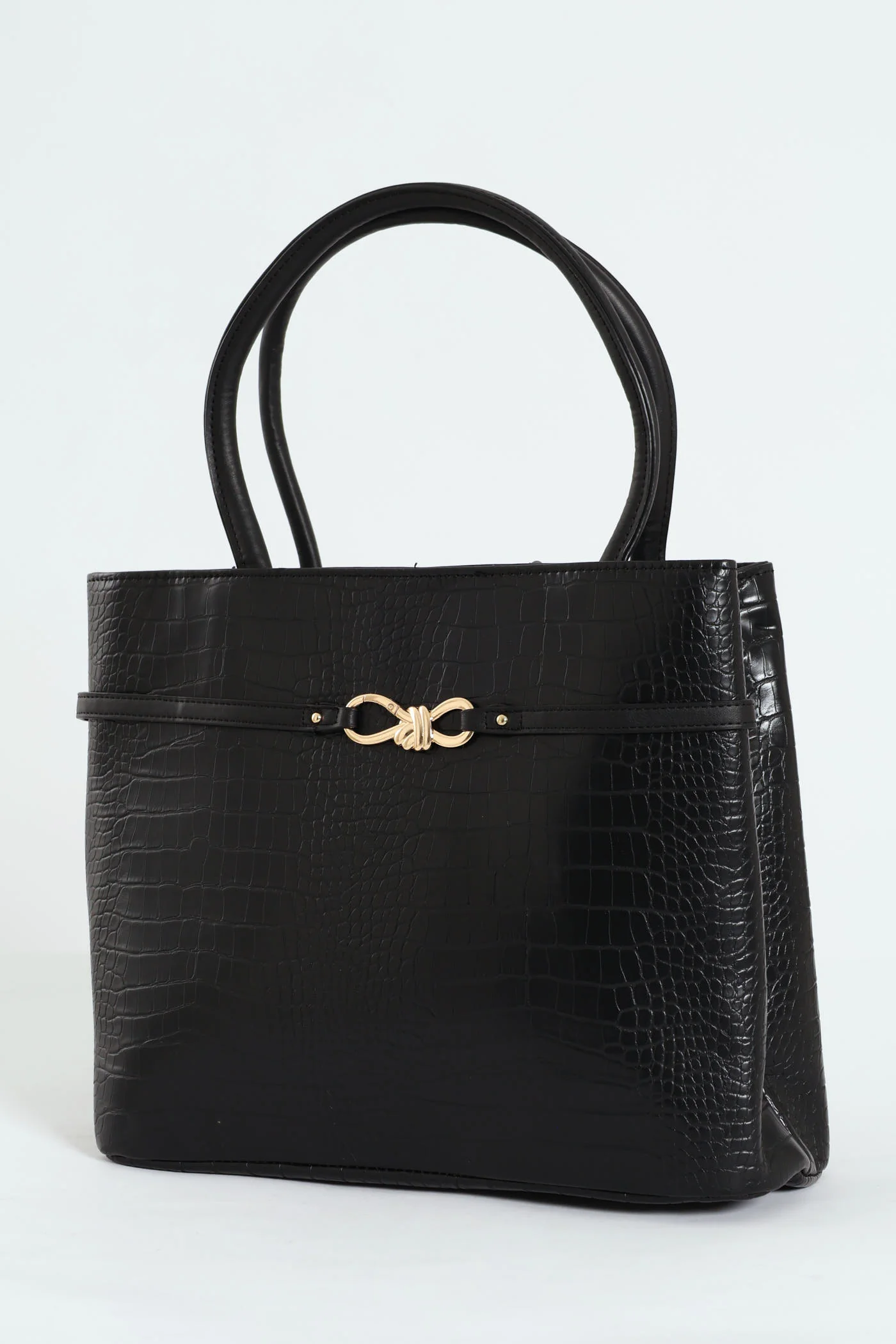 Woven Metal Bow Detail Shopper Bag - Black